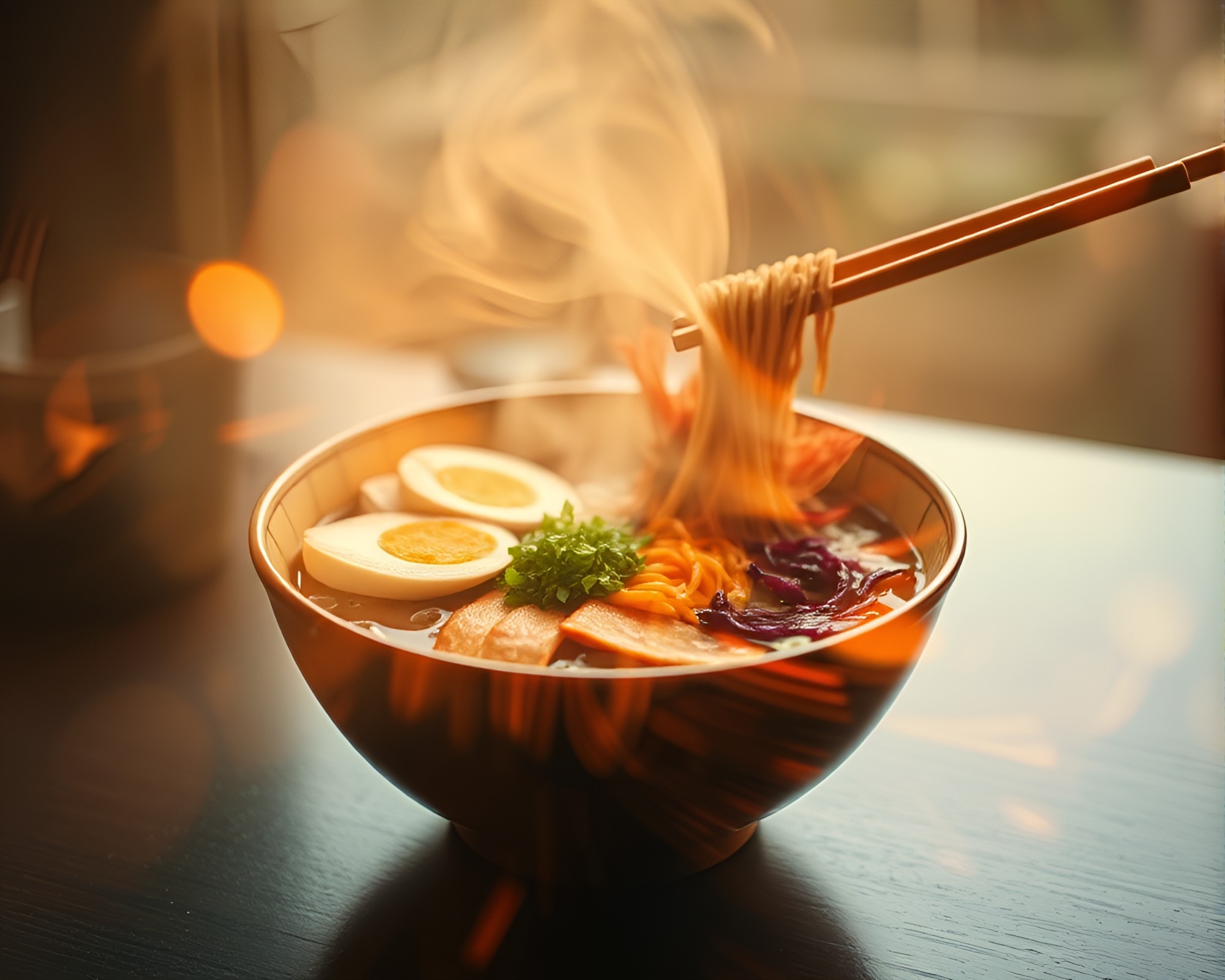 Spiral Ramen Reverie: Double Exposure Photography – free AI stock image