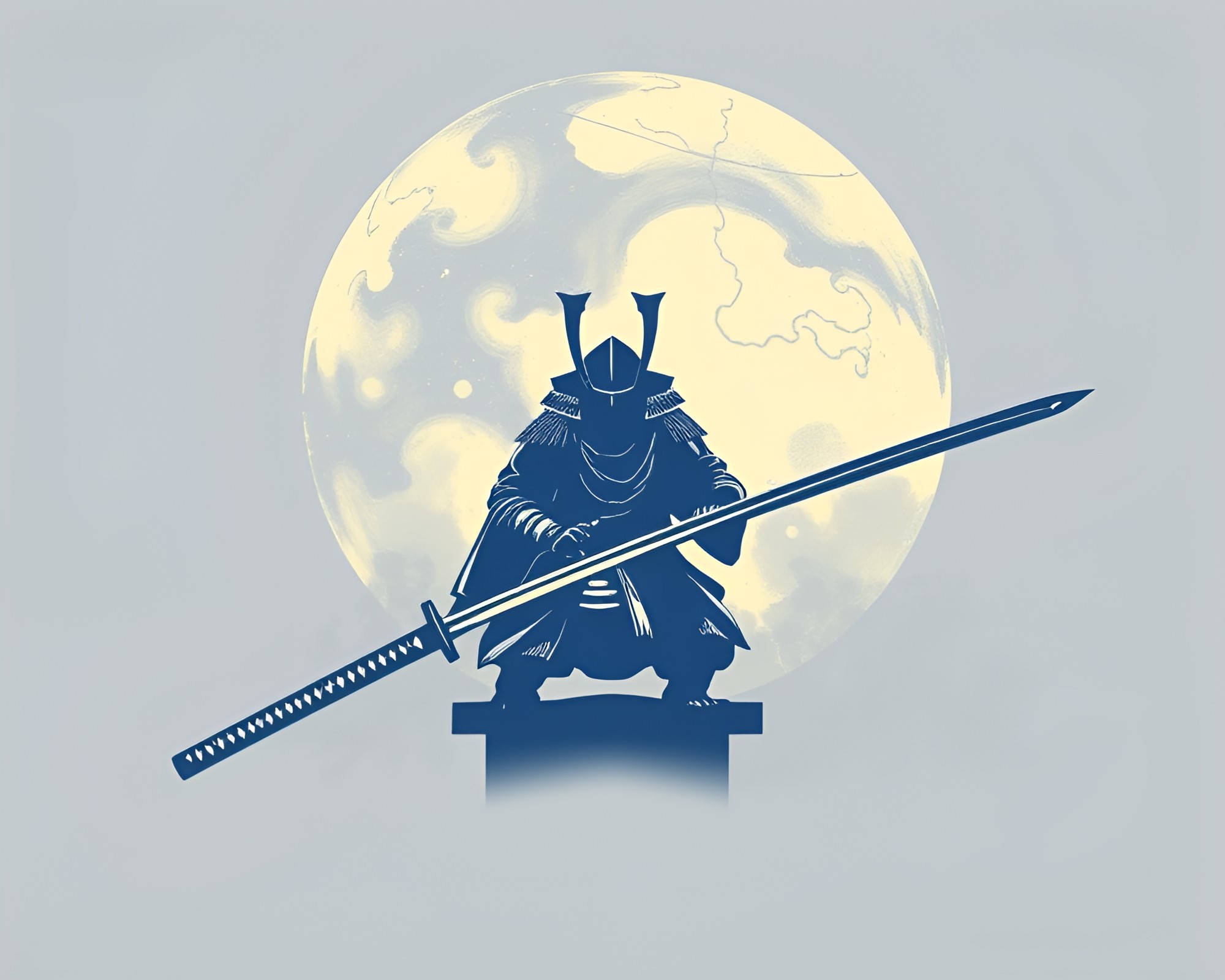 Mystical Samurai in Steel-Blue Fog Banks – free AI stock image
