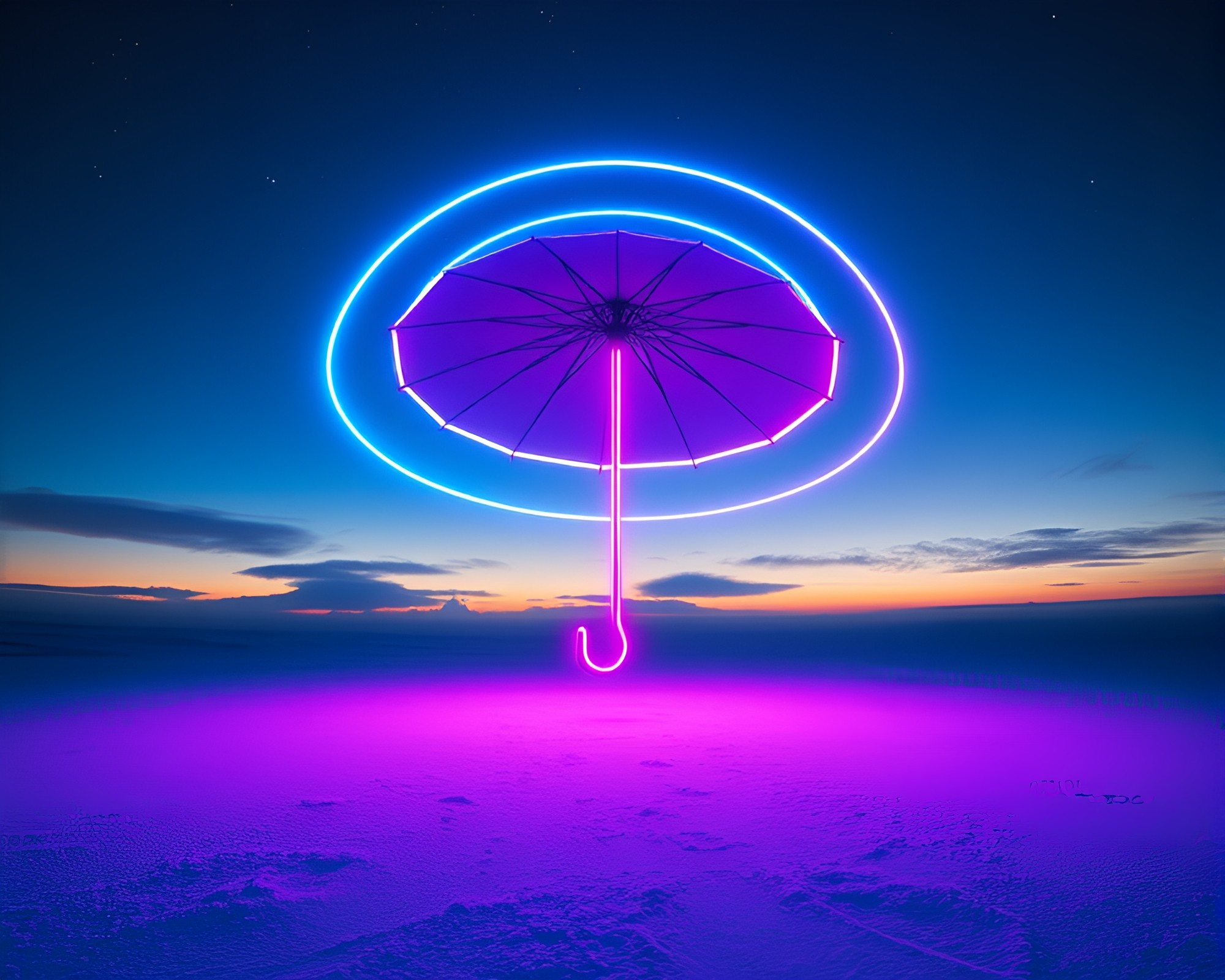 Neon-lit Umbrella Radiating Polar Twilight in Generative Art – free AI stock image