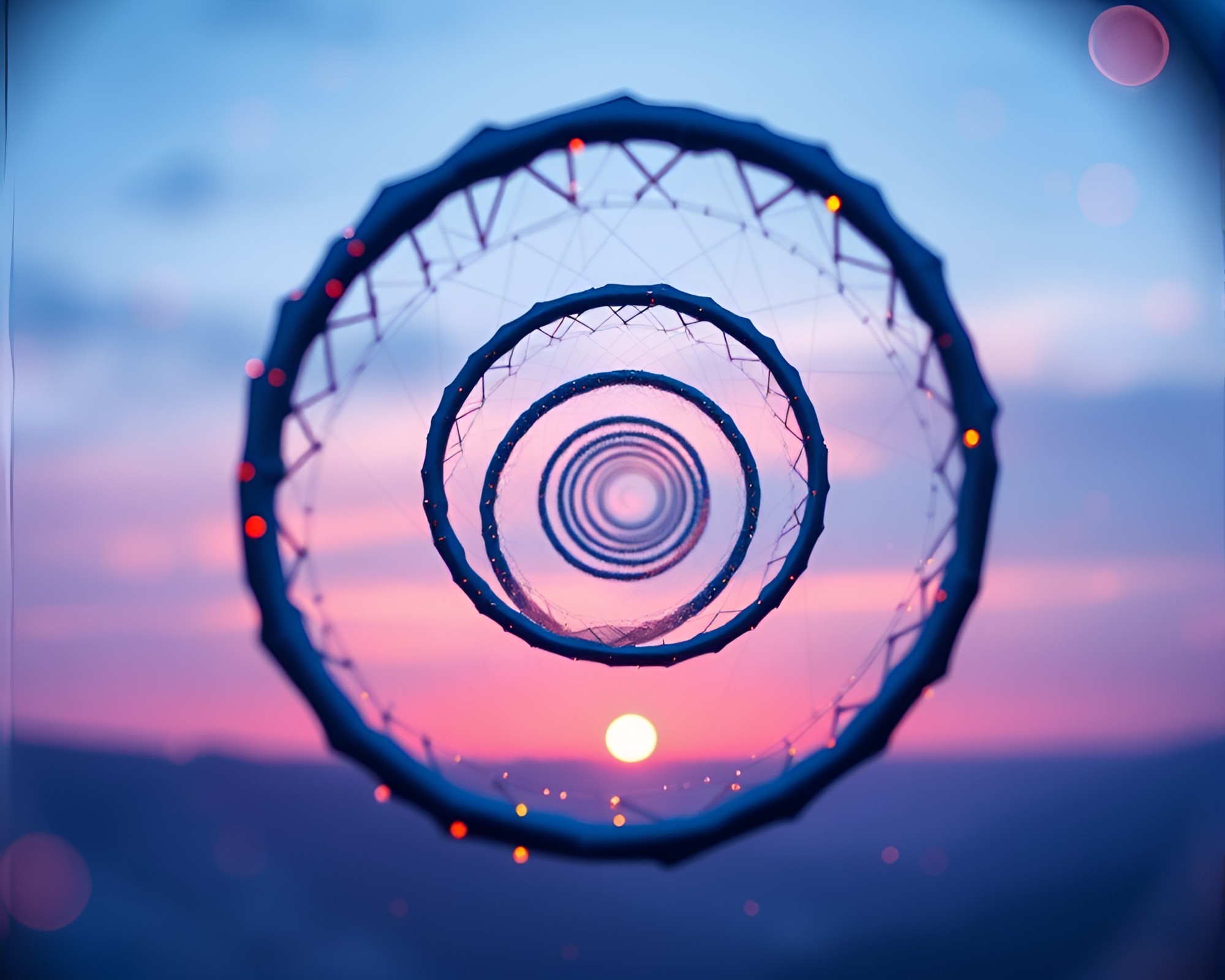 Fibonacci Spiral VR Hub at Sunrise – free AI stock image