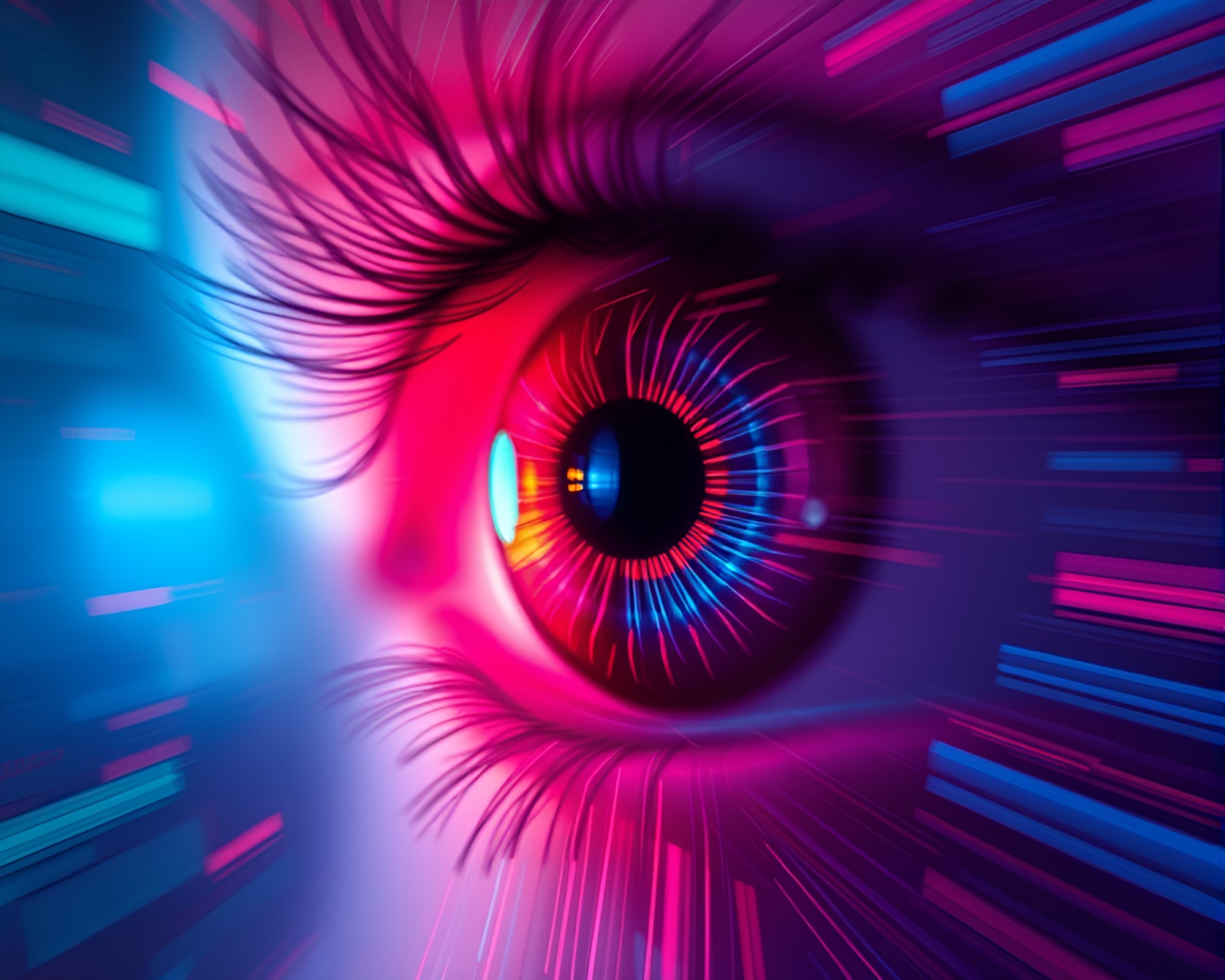 Cybernetic Eye Enhanced by Aurora Motion Blur Streaks – free AI stock image