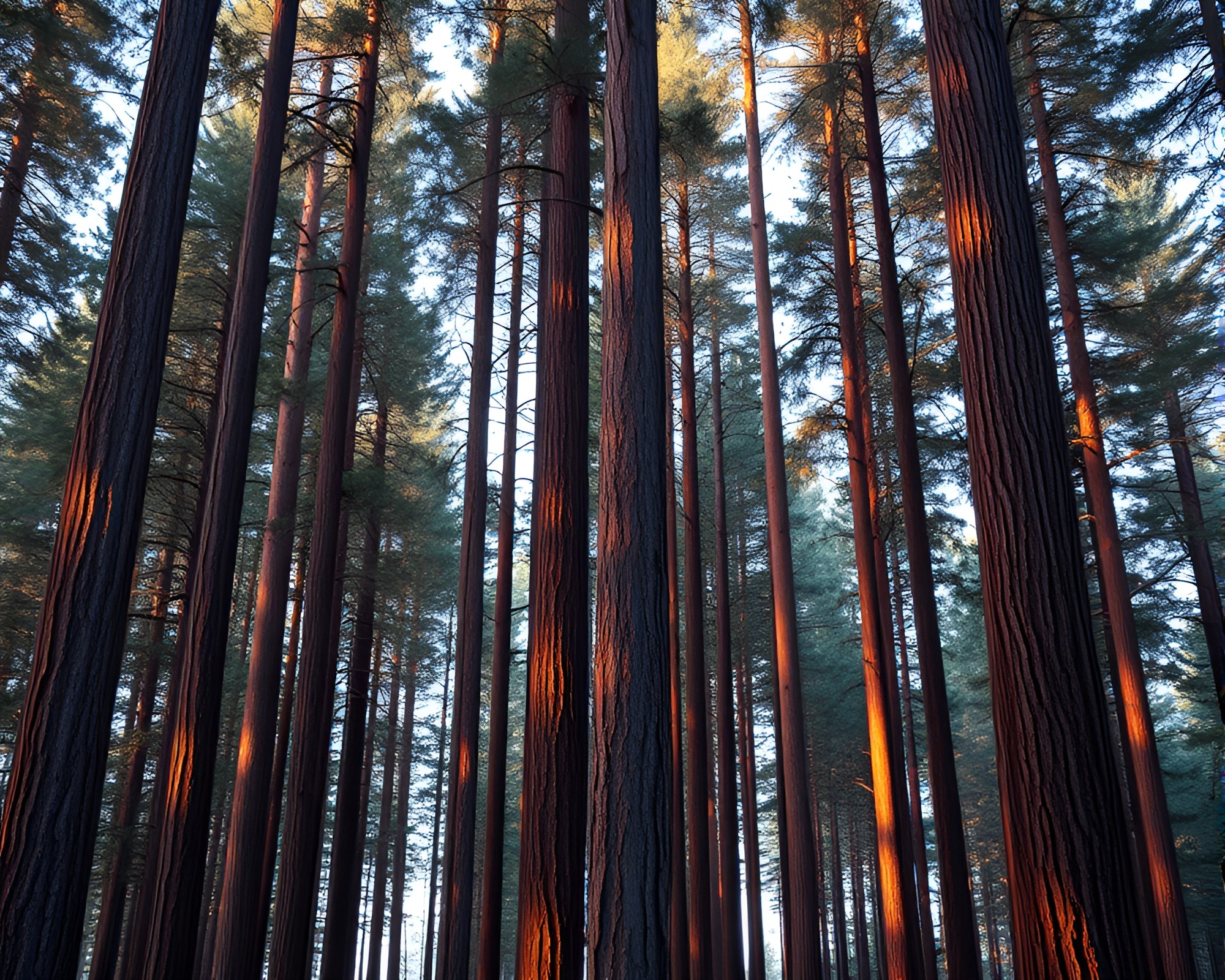 Surreal Redwood Tree Checkered Sunset – free AI stock image
