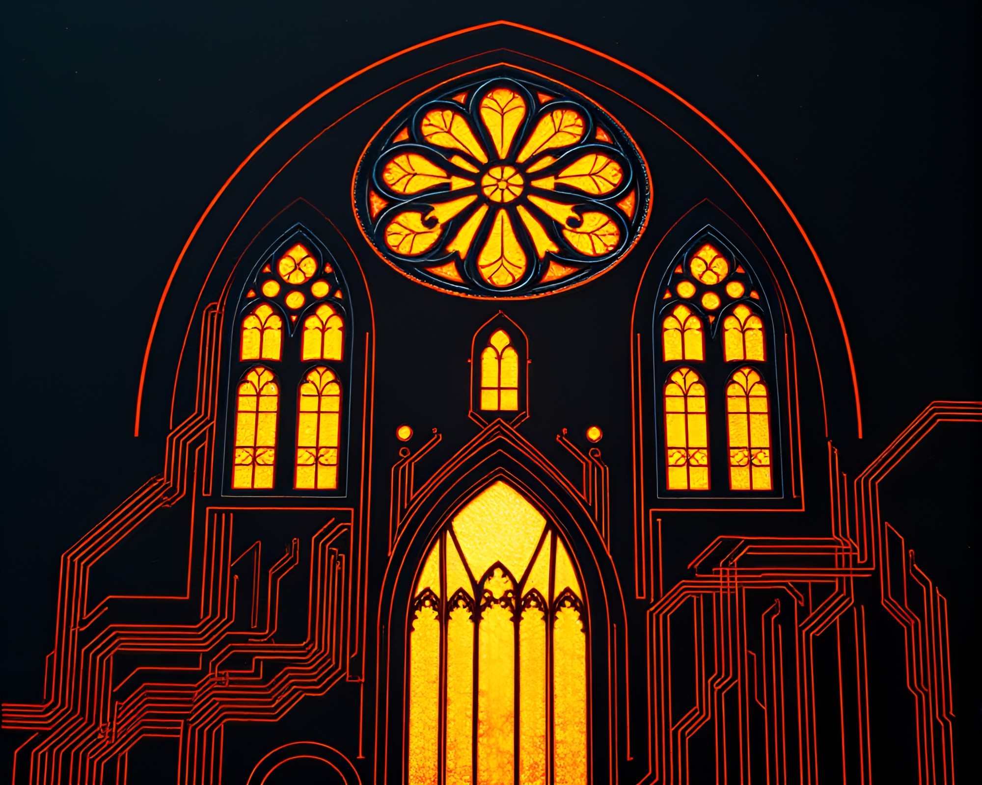 Electric Guitar Cathedral Engraving – free AI stock image
