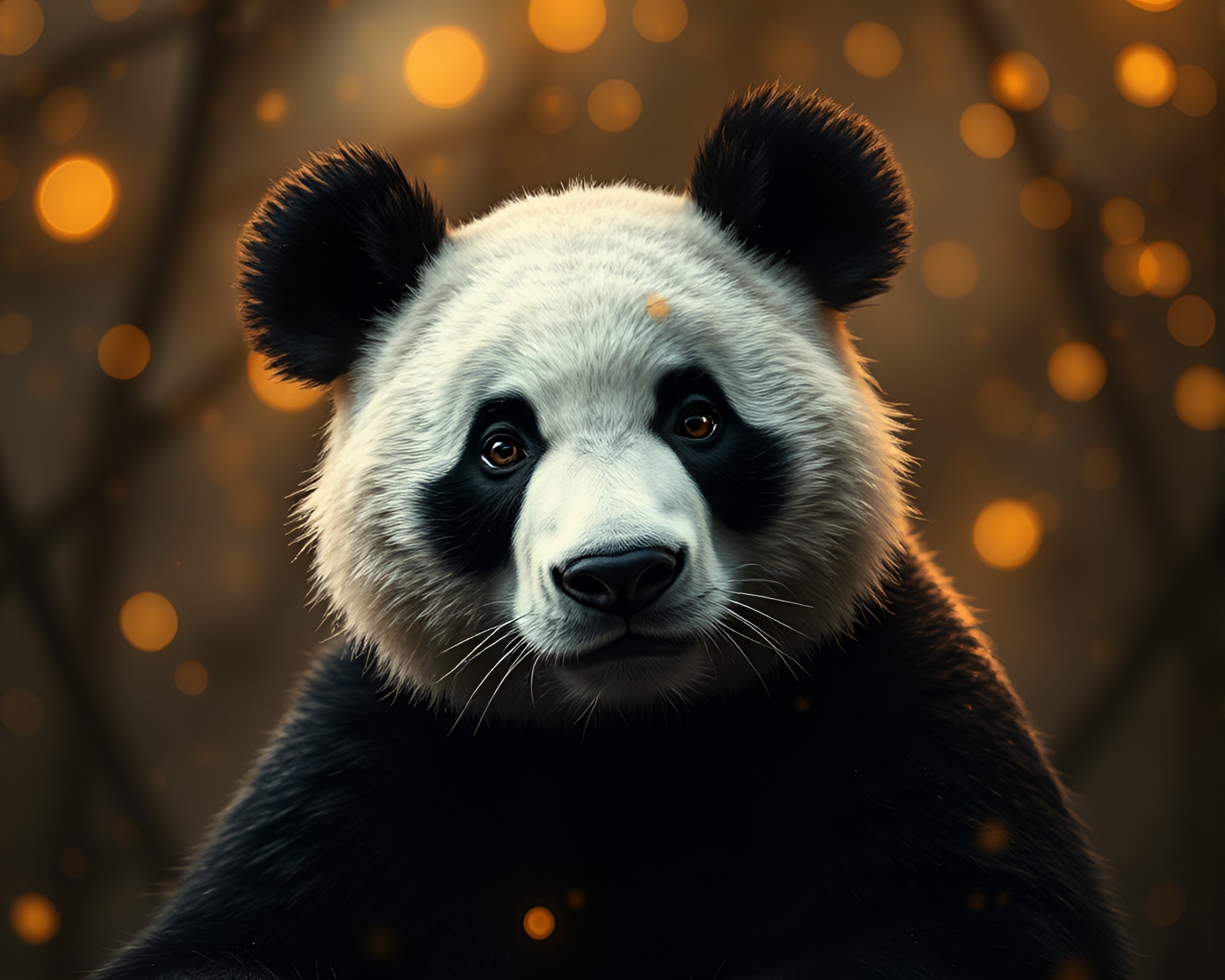 Gilded Panda in Desaturated Material Design Environment – free AI stock image