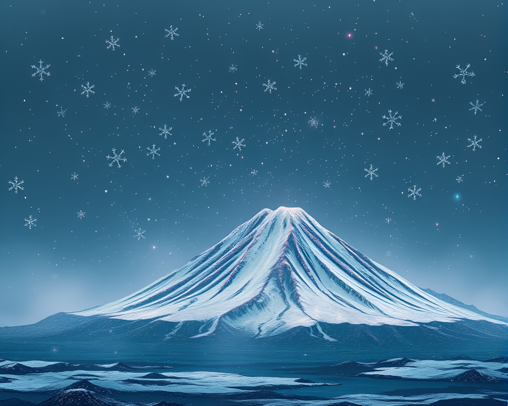 Fractured Volcano: Cybernetic Snowflake Art – free AI stock image