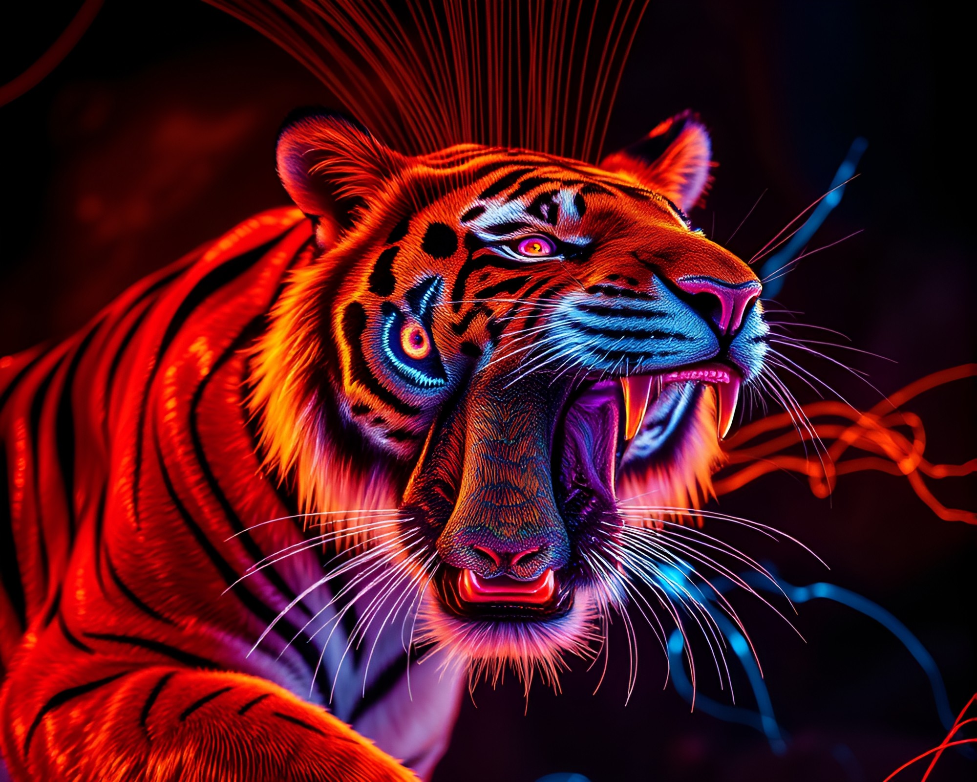 Fiber Optic Tiger in Kinetic Art Movement – free AI stock image