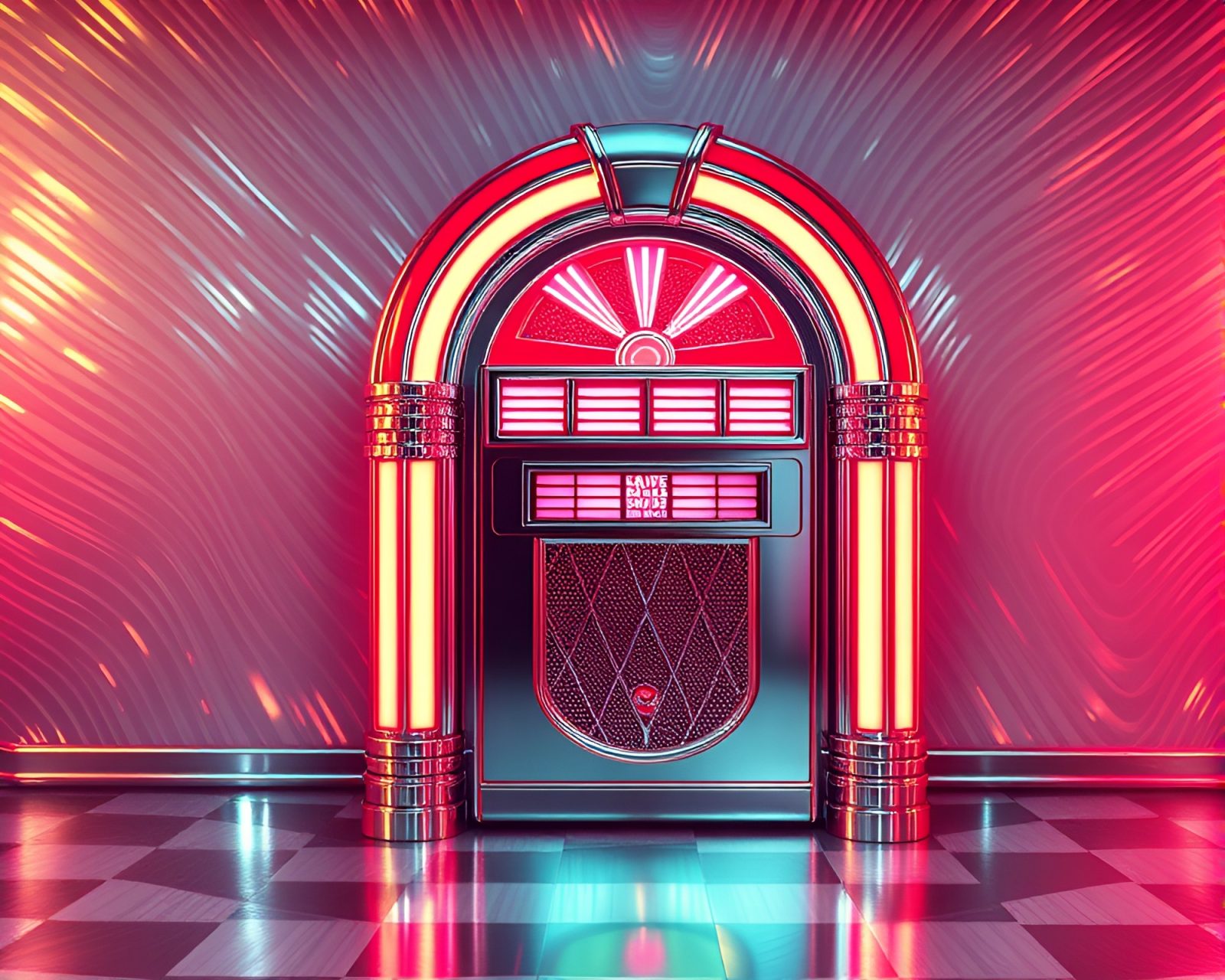 Metallic sheen retro jukebox intricately shaded in crosshatching