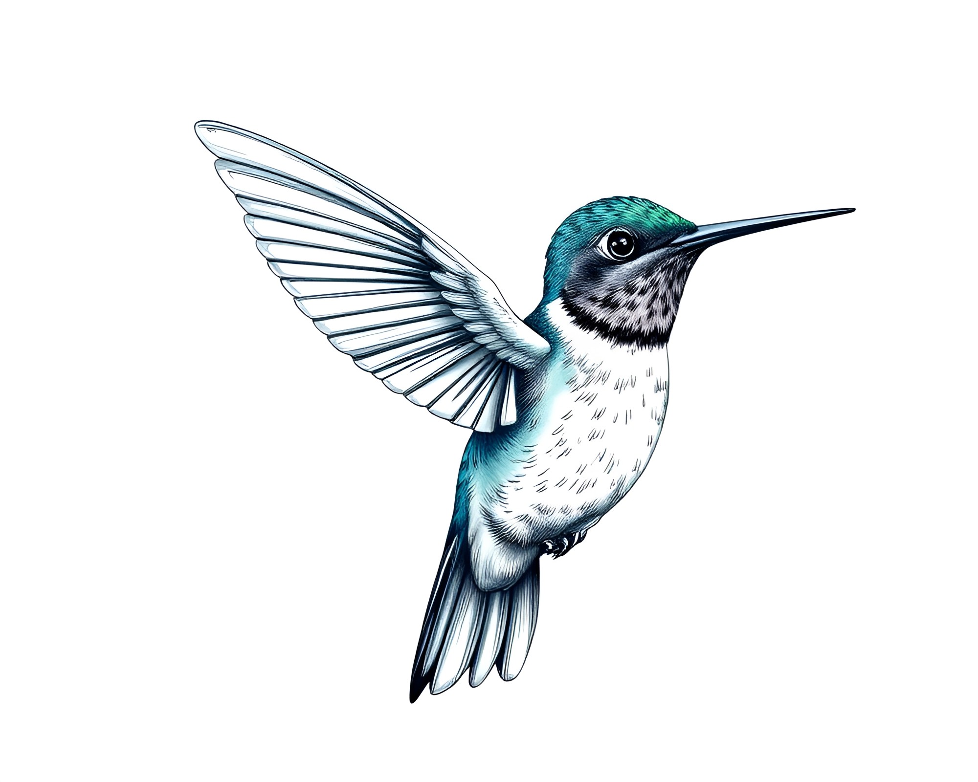 Majestic Hummingbird in Ocean Blue Crosshatch World – free AI stock image