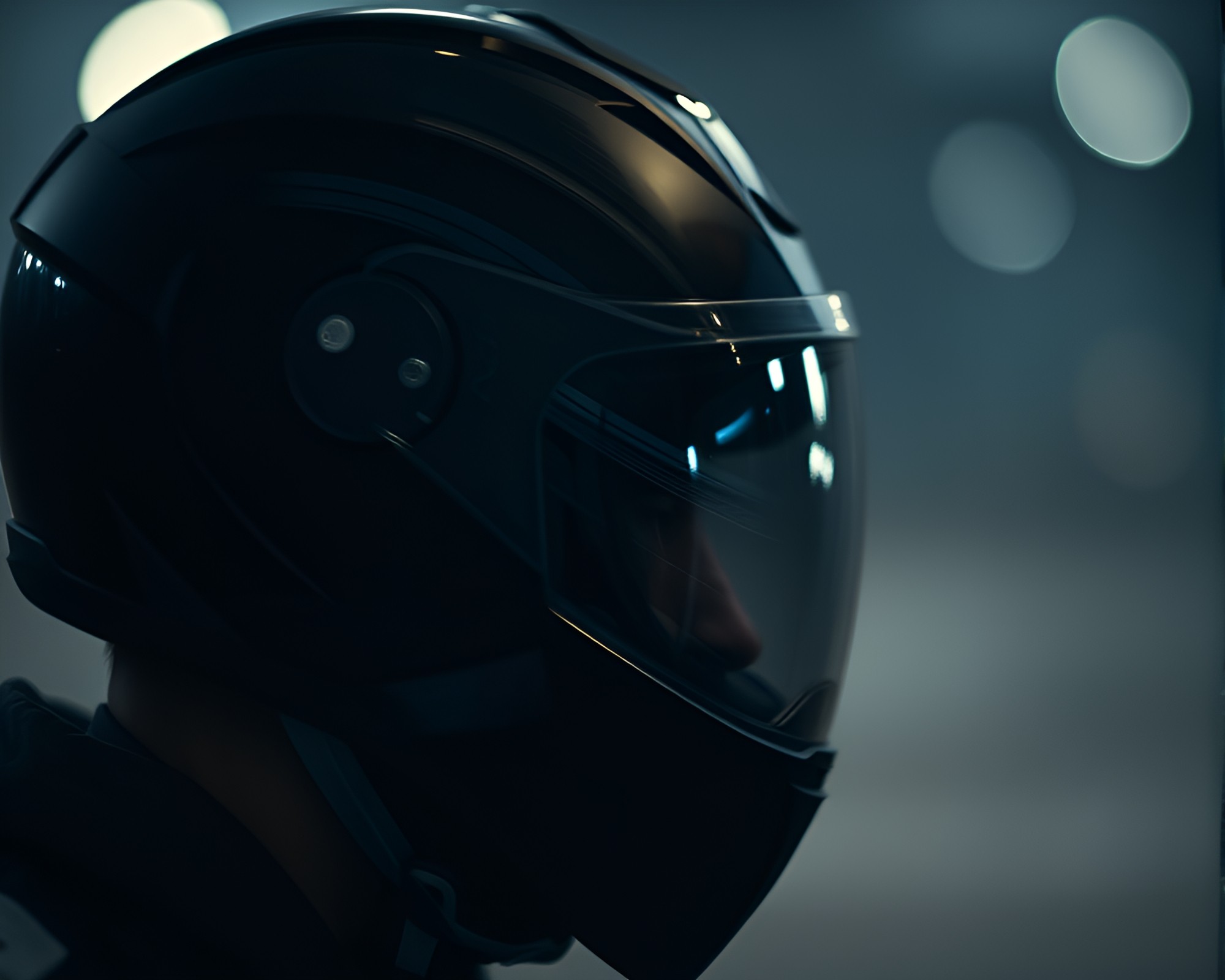 Charcoal Helmet in Bokeh Light with CRT Flicker – free AI stock image