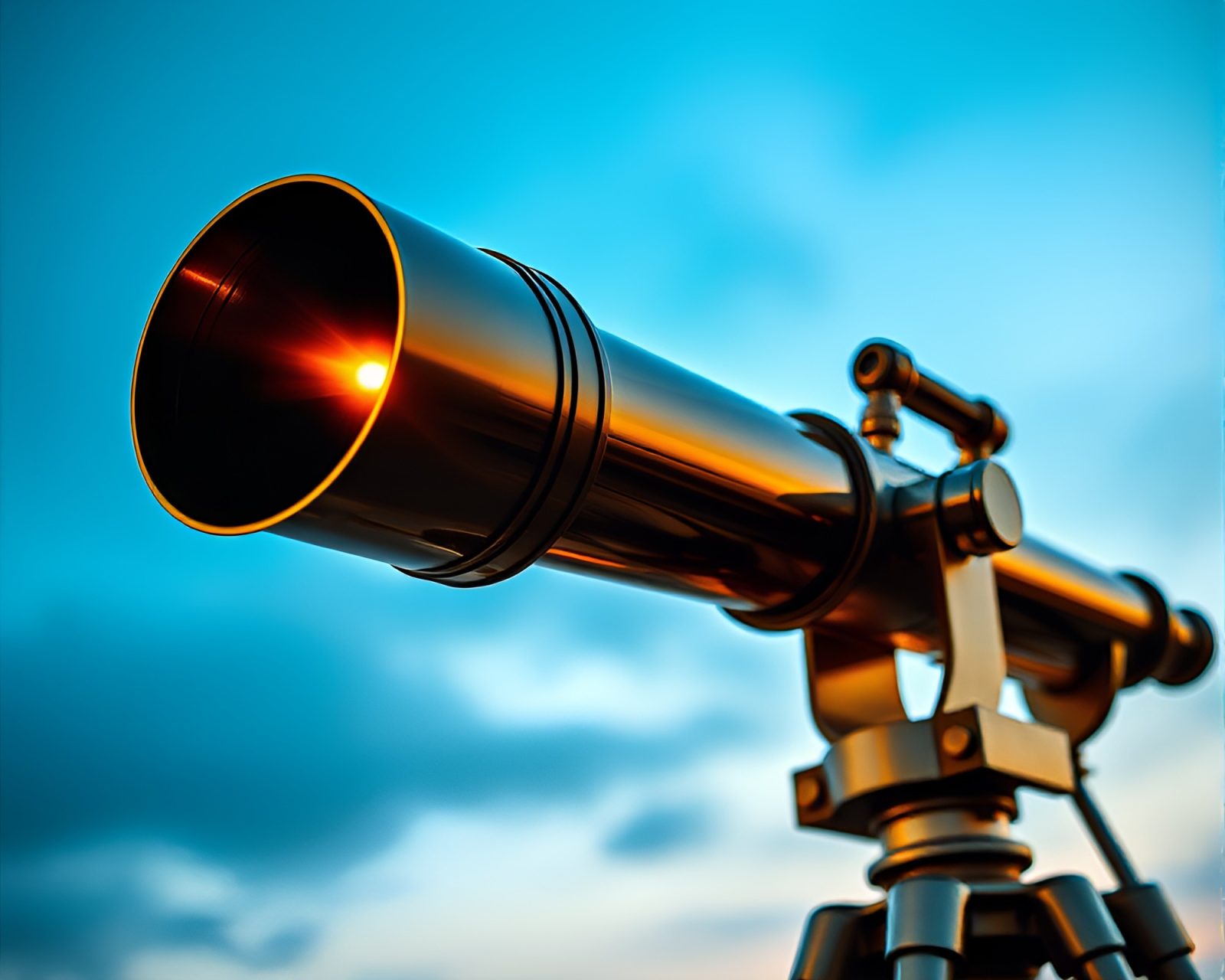 Telescope with bronze sheen at golden hour with zoom