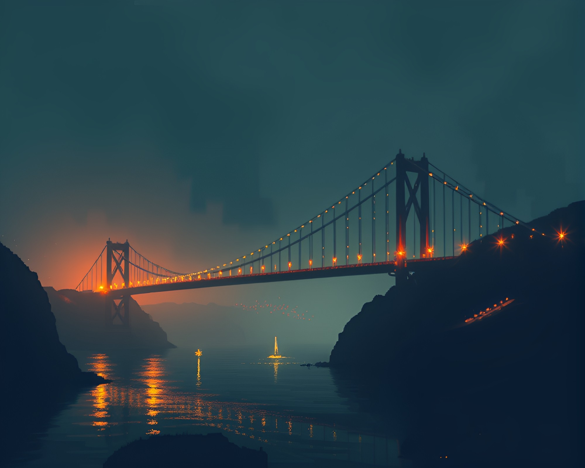Pixelated Utopian Bridge Amid Chiaroscuro Drama – free AI stock image