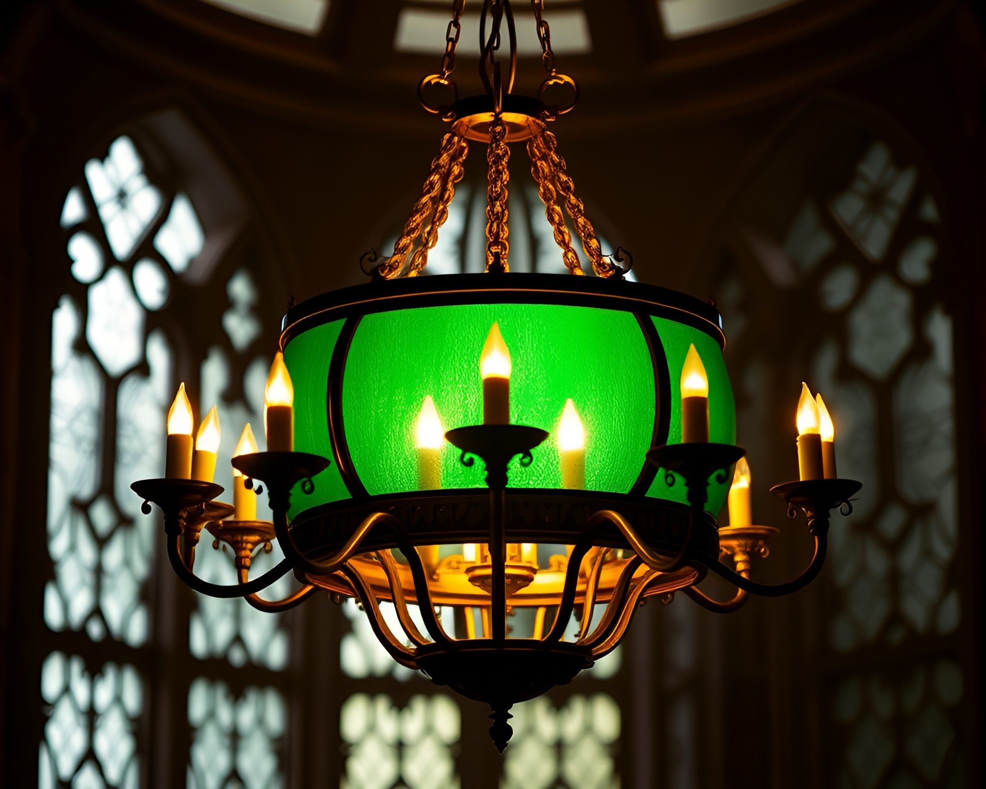 Gothic Chandelier in Enchanted Forest: Backlit Silhouette Art – free AI stock image