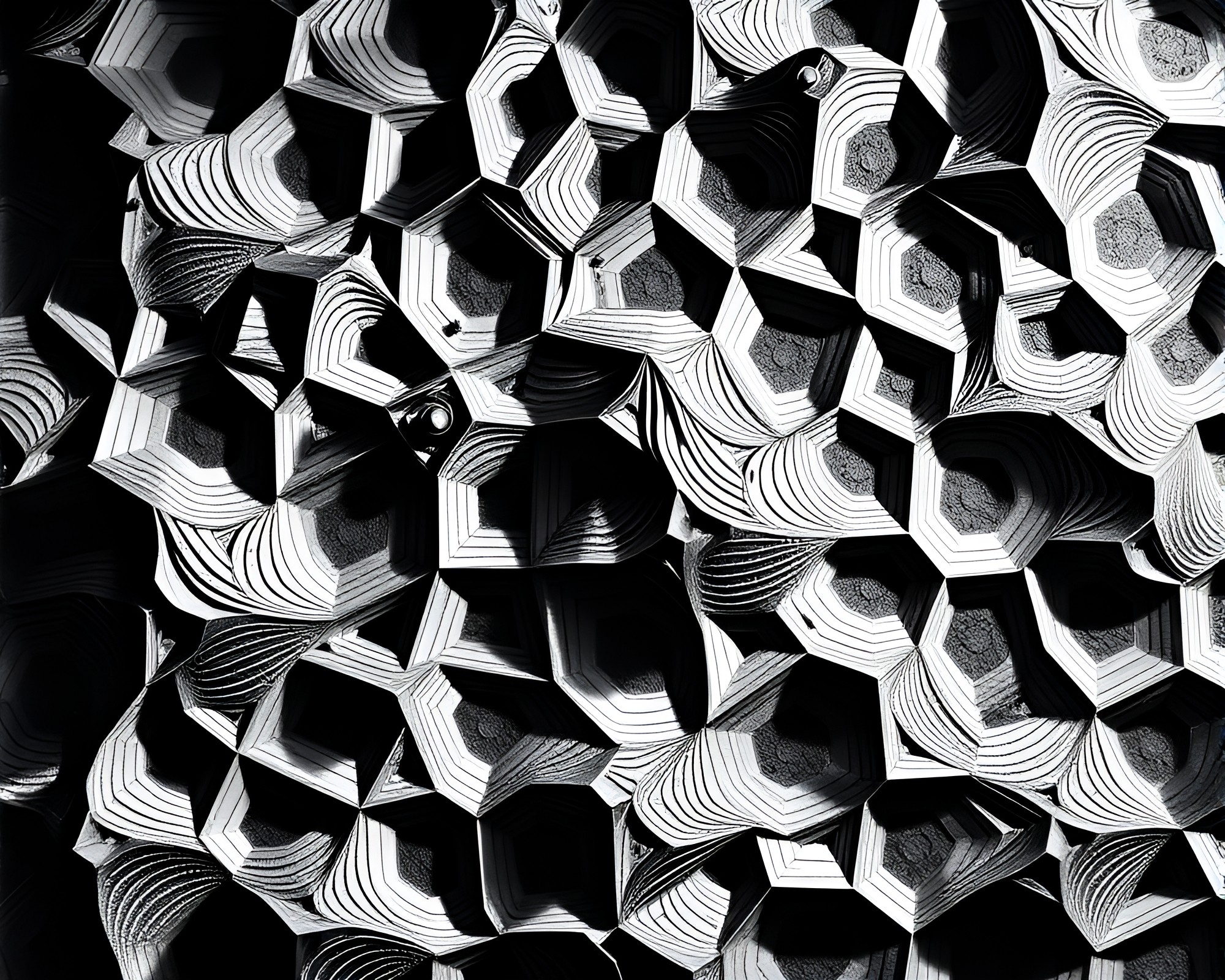 Abstract Linocut Escher Tessellation Inspired Composition – free AI stock image