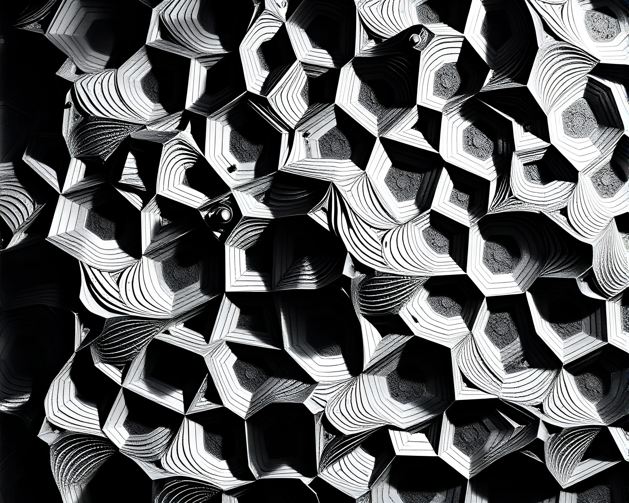 Abstract Linocut Escher Tessellation Inspired Composition