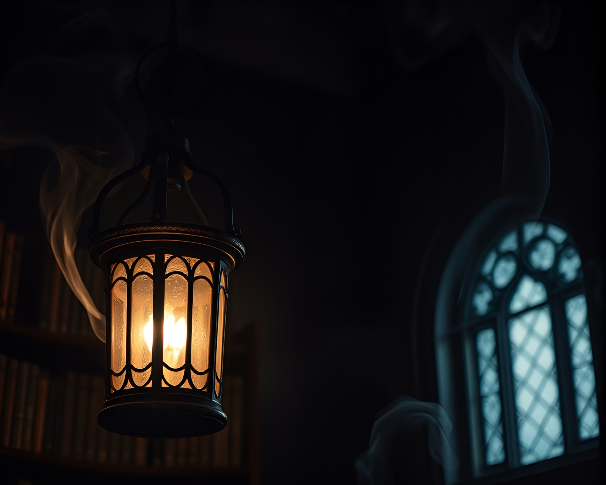 Enchanting Smoke Rings Surround Castle Library – free AI stock image