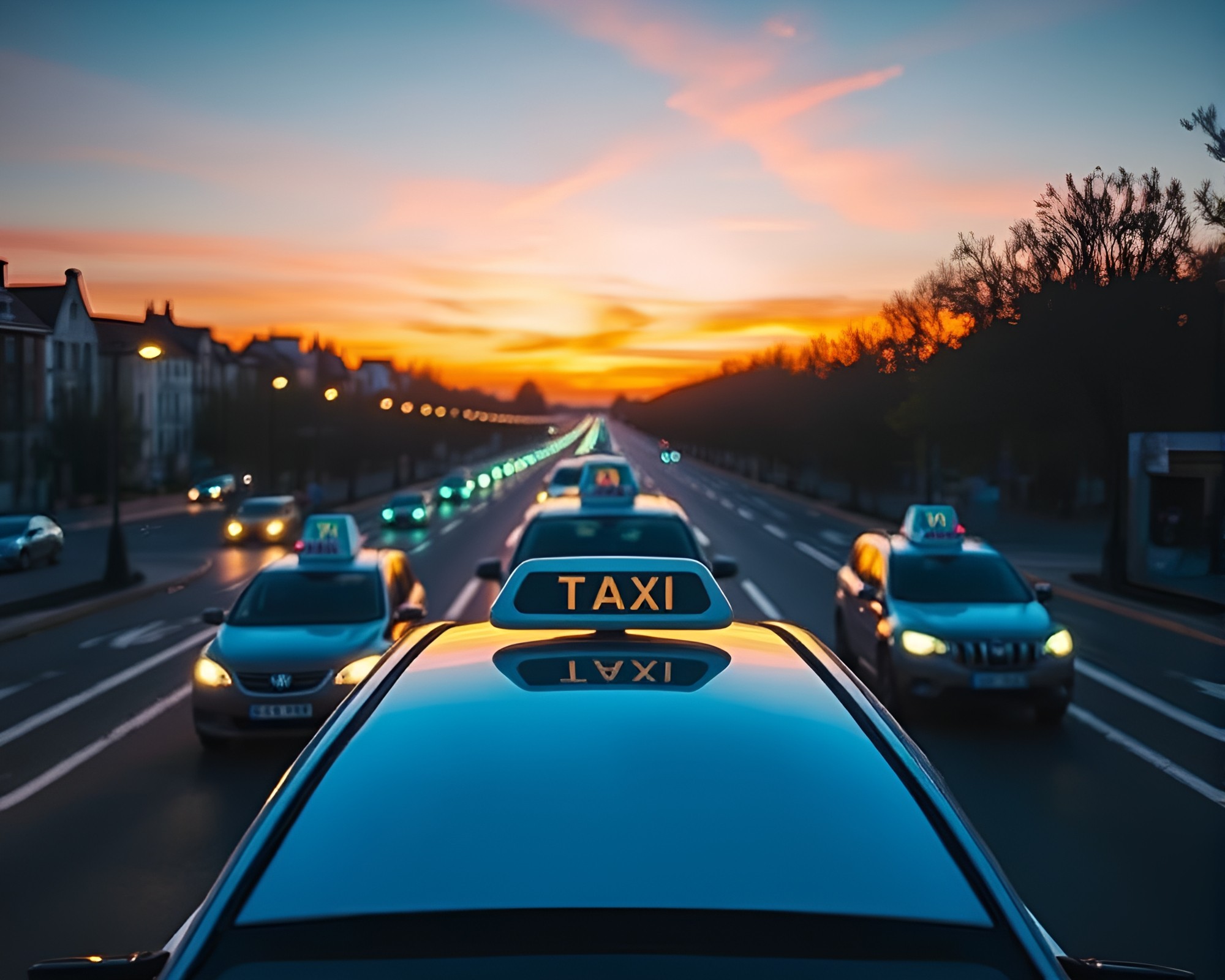 Symmetrical Hover Taxi in Golden Hour Dusk Blueprint Style – free AI stock image