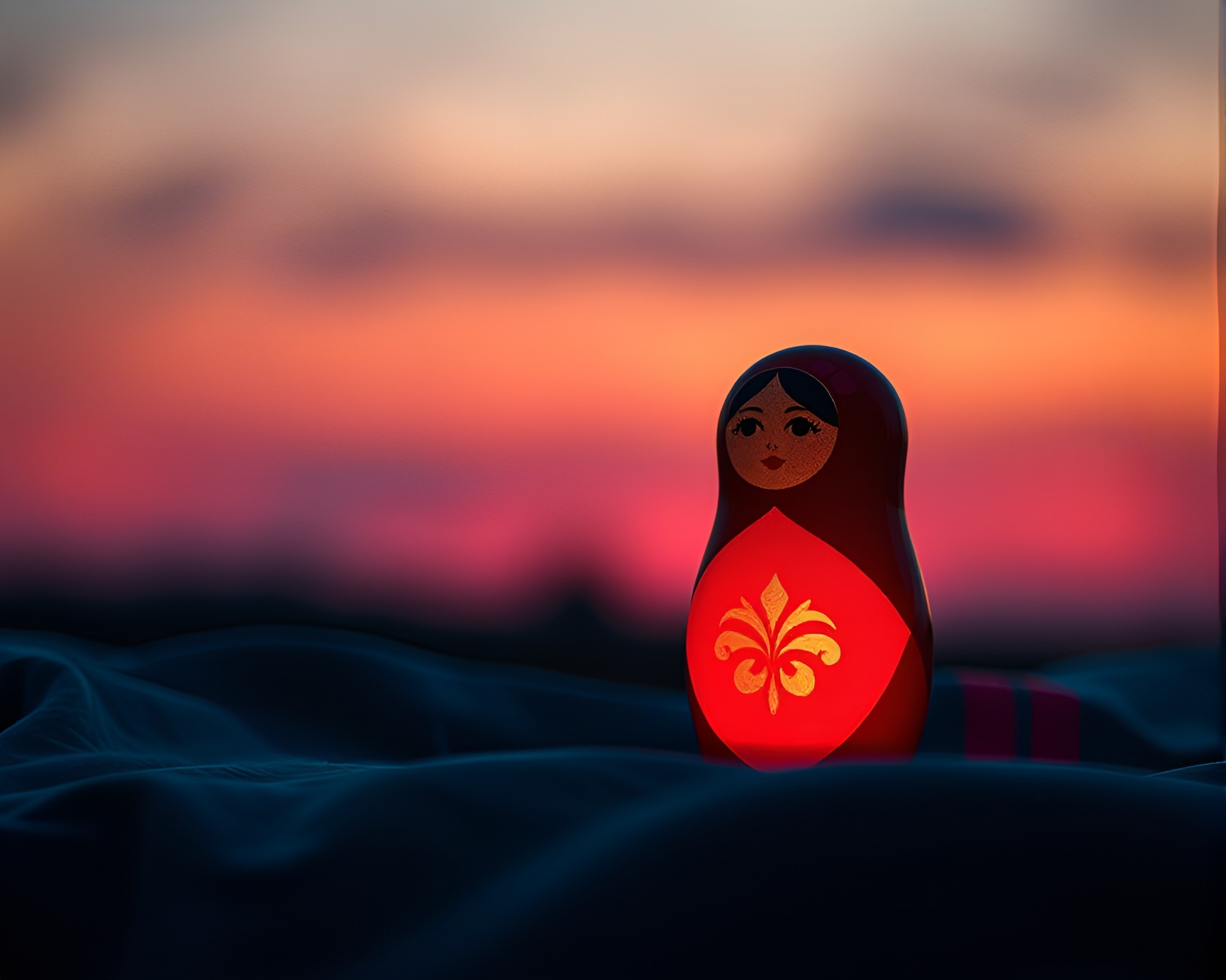 Matryoshka Doll Amid Dusk Twilight Fabric Folds – free AI stock image