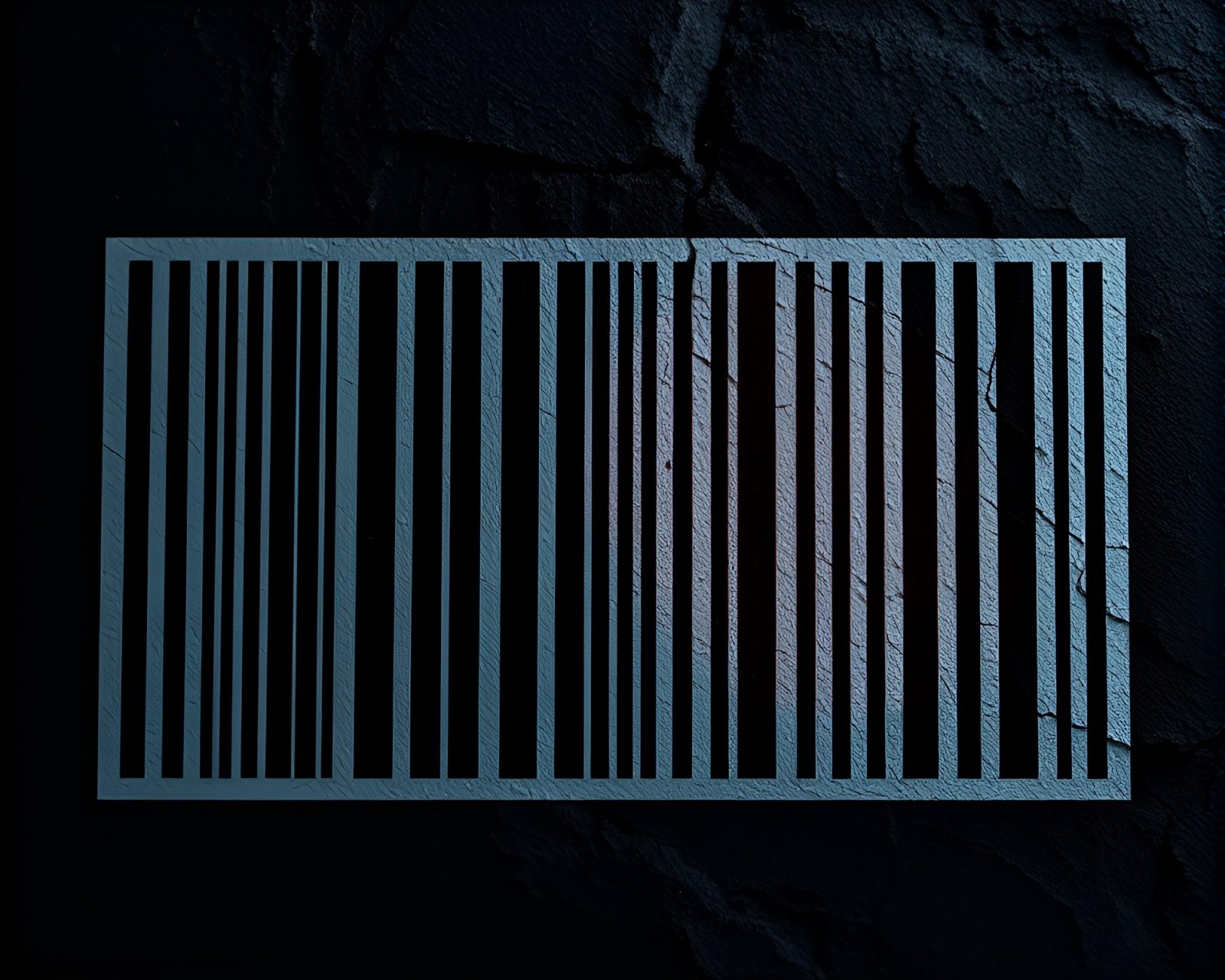 Mystical stone displaying a barcode in a dark, contouring style