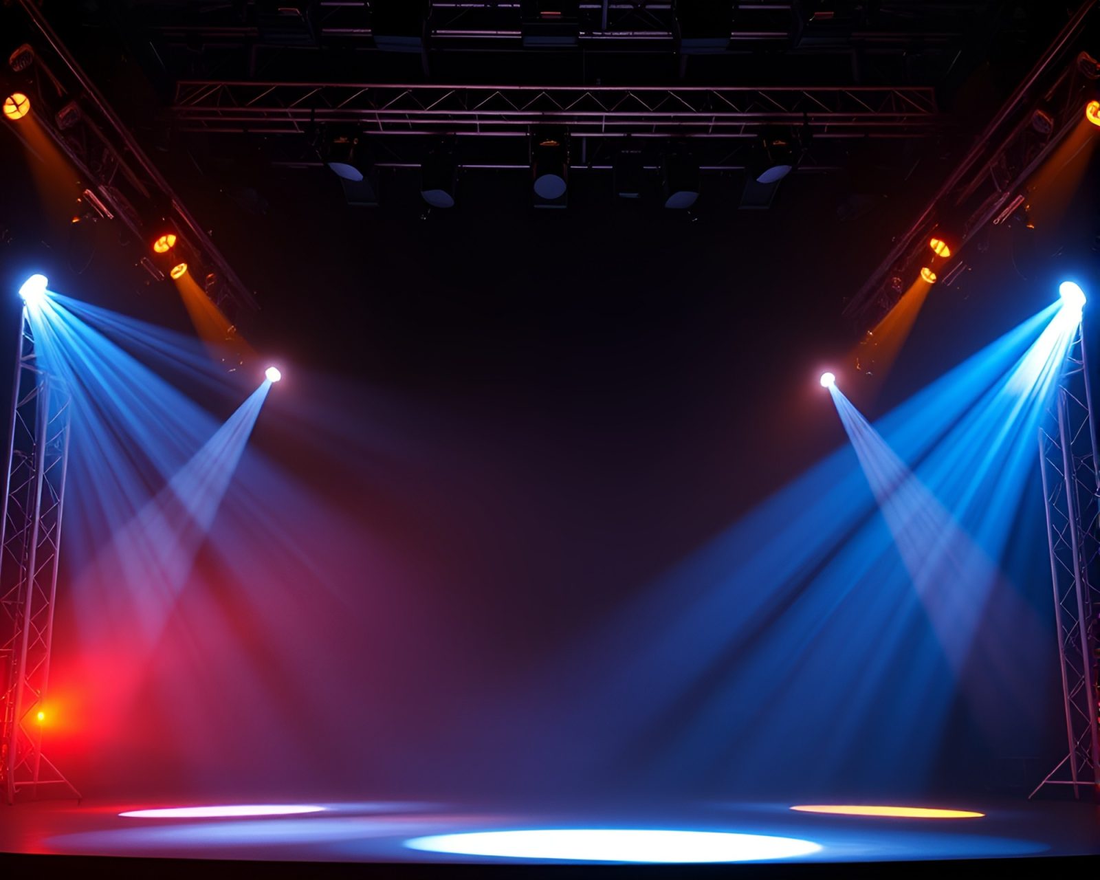 Futuristic musician on stage with dramatic lighting effects