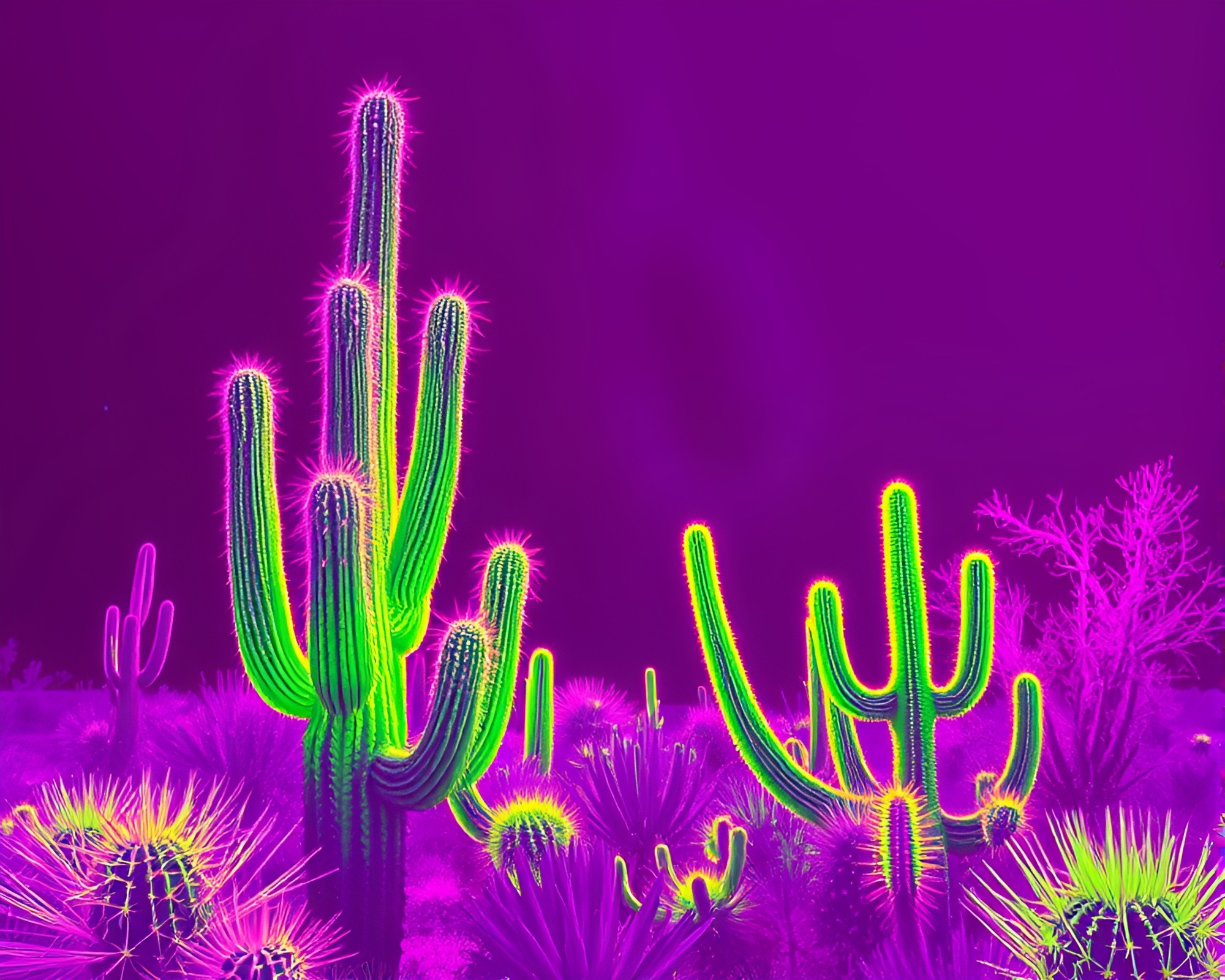 Surreal Neon Cactus Negative Space Ink Wash Art – free AI stock image