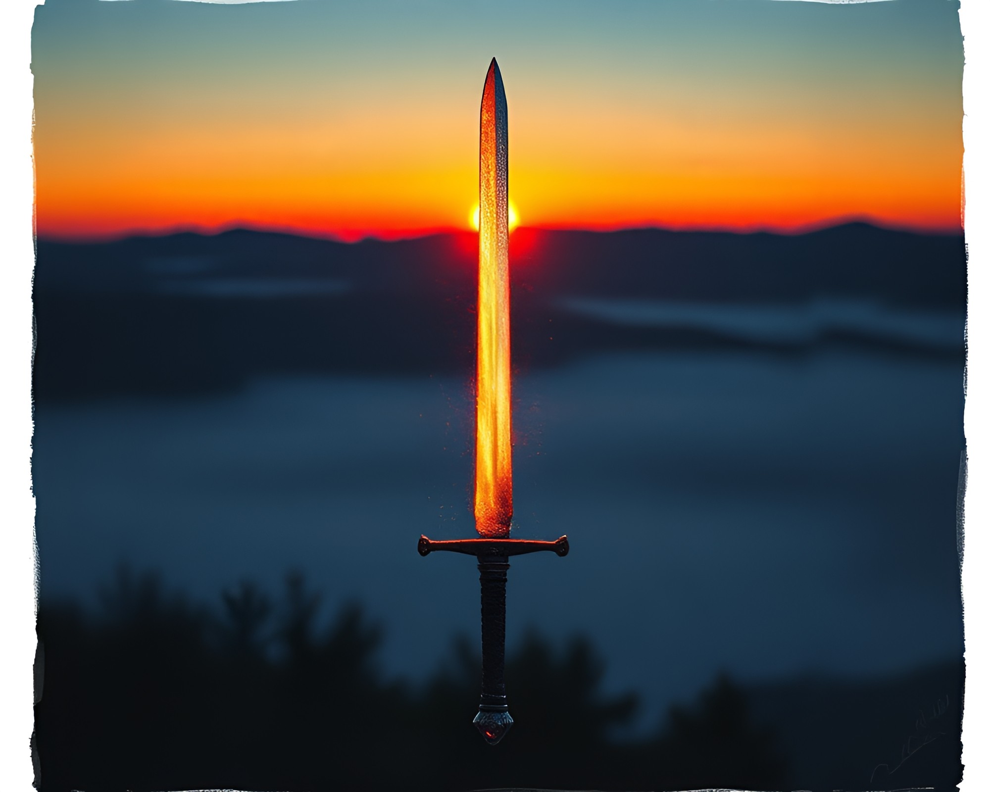 Twilight Warrior with Pointillism Sword Art – free AI stock image
