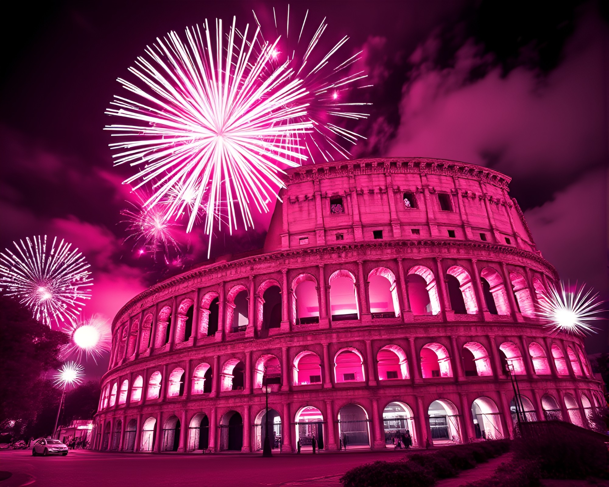 Surreal Fireworks Spectacle at Roman Coliseum – free AI stock image