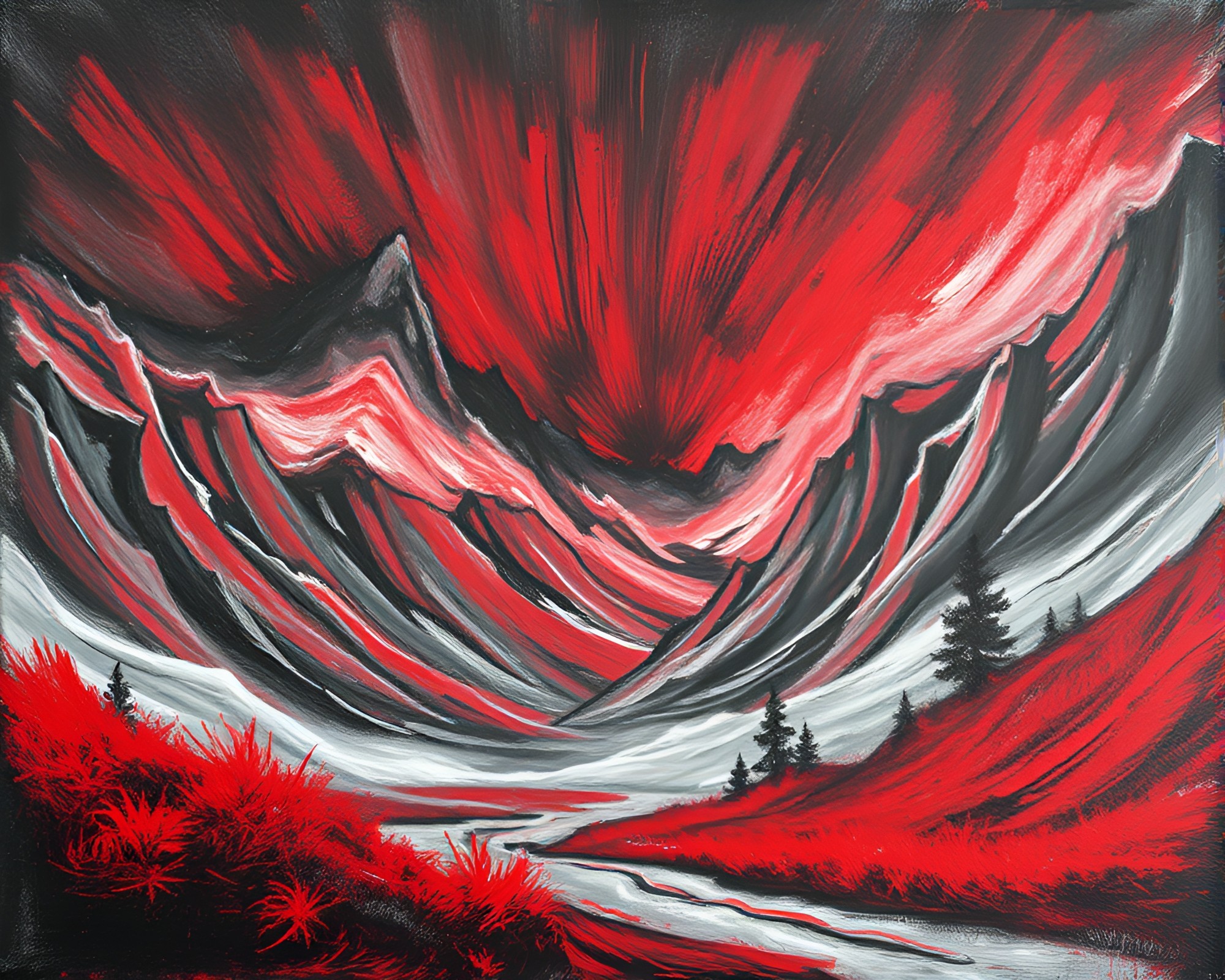 Ruby Valley Zoom Burst Chalk Drawing Composition – free AI stock image