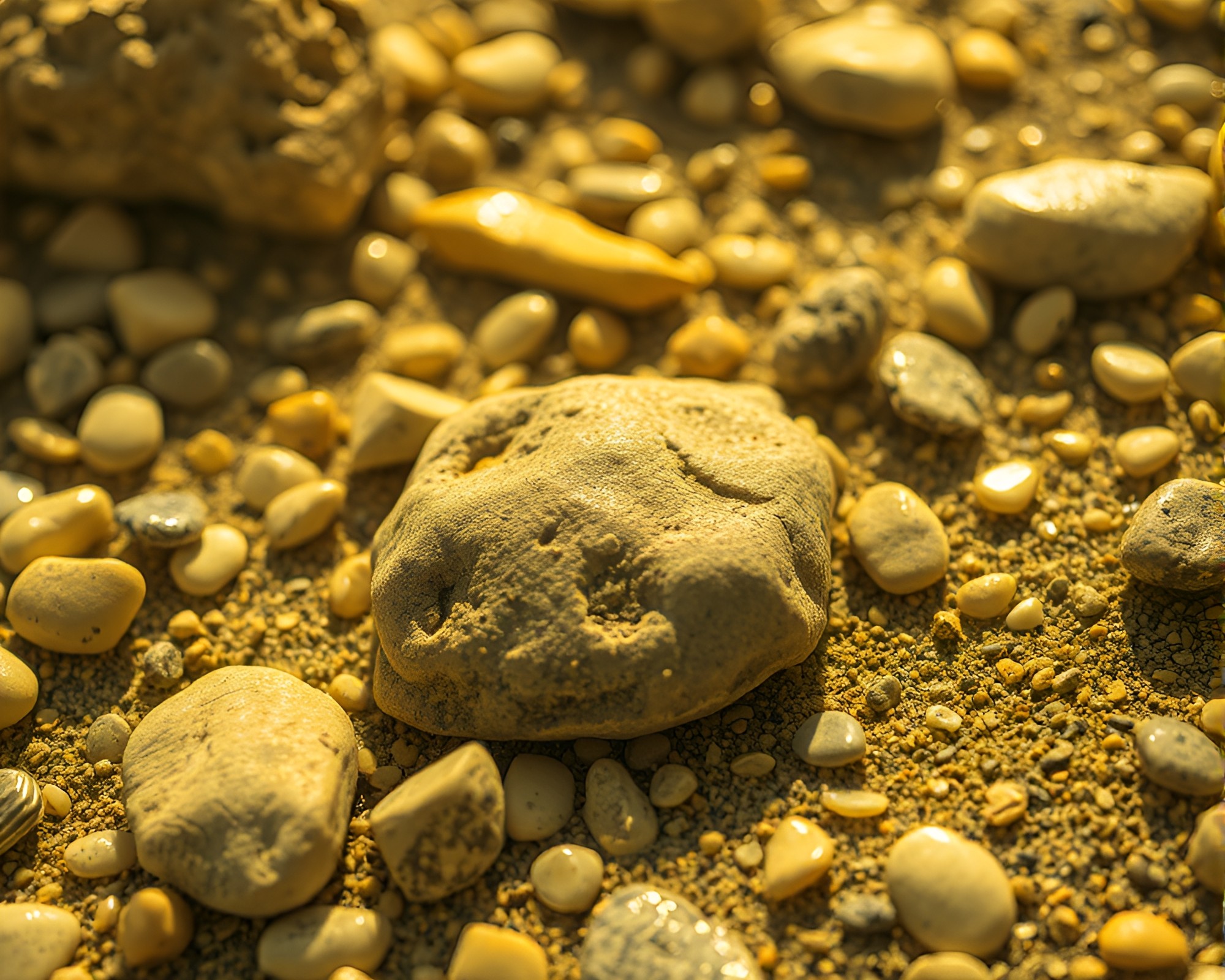 Dystopian Engraved Pebble Beach in Monochrome Yellow – free AI stock image
