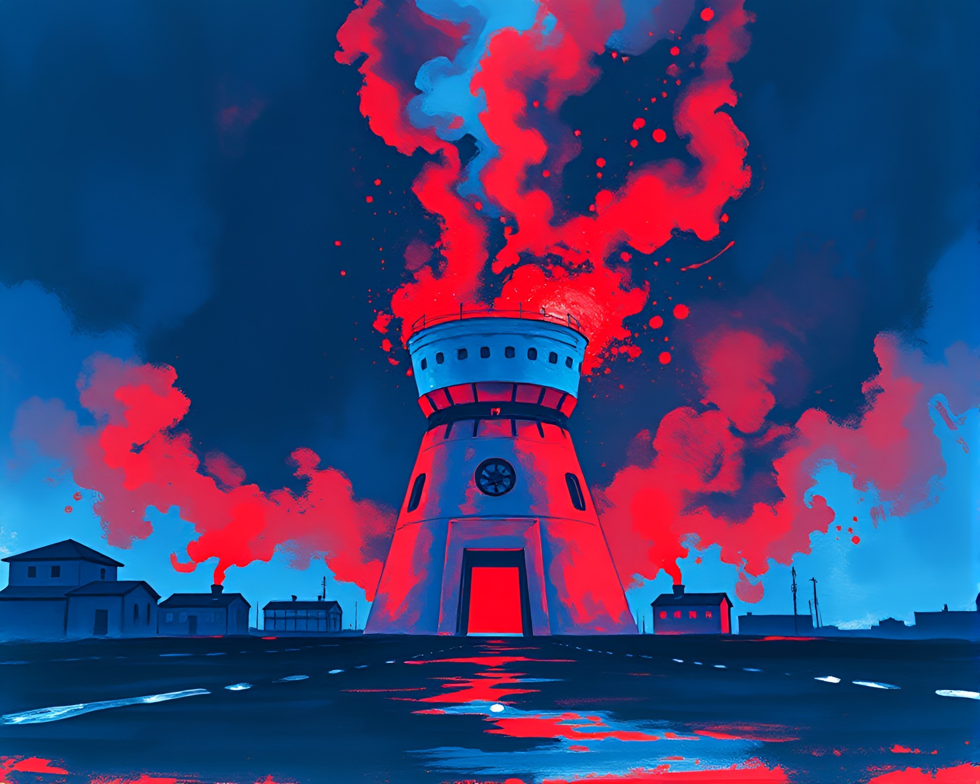 Zero-Point Energy Reactor Illuminated in Red-Blue Gouache – free AI stock image
