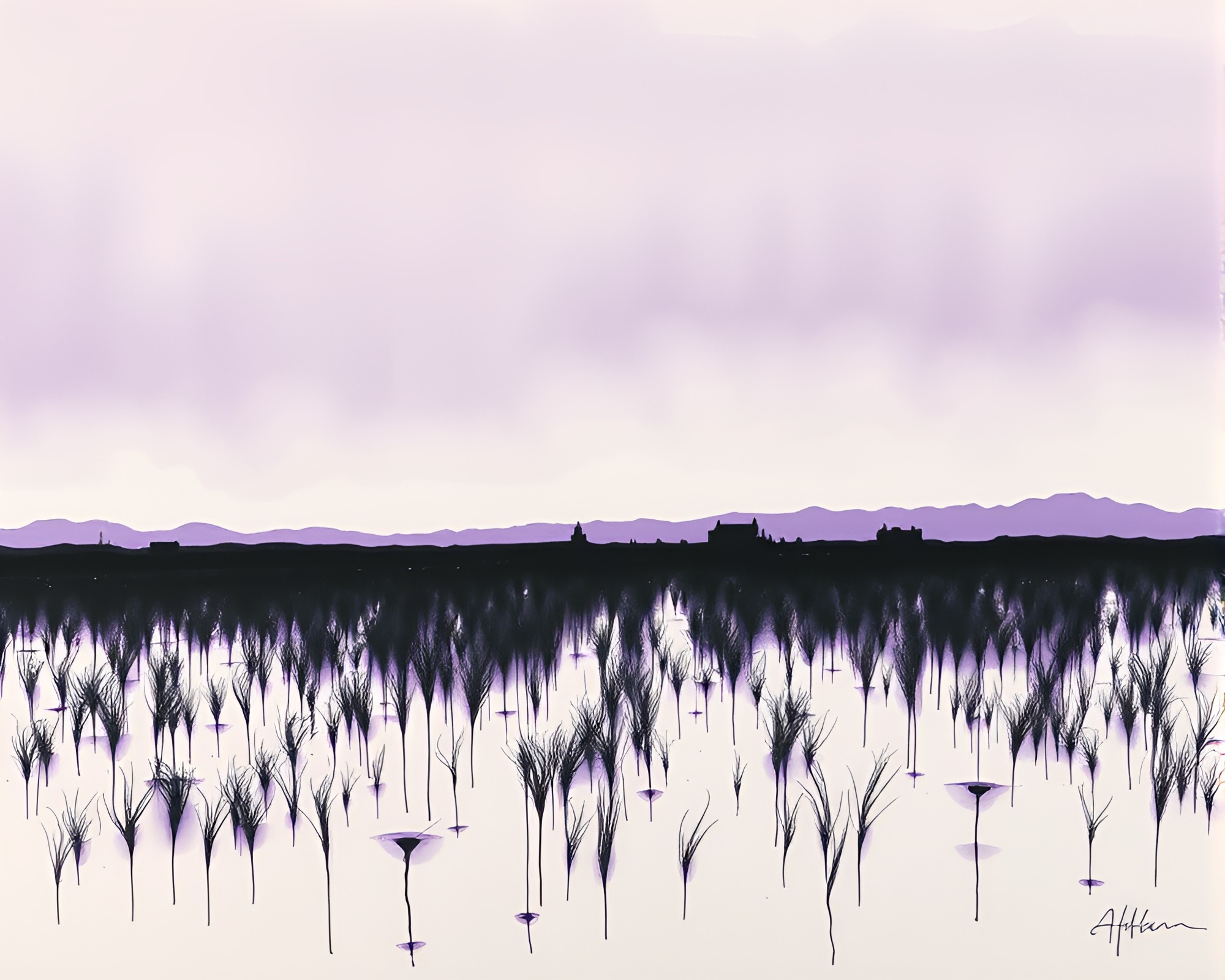 Twilight Time Dilation in Calligraphy Ink Wash – free AI stock image