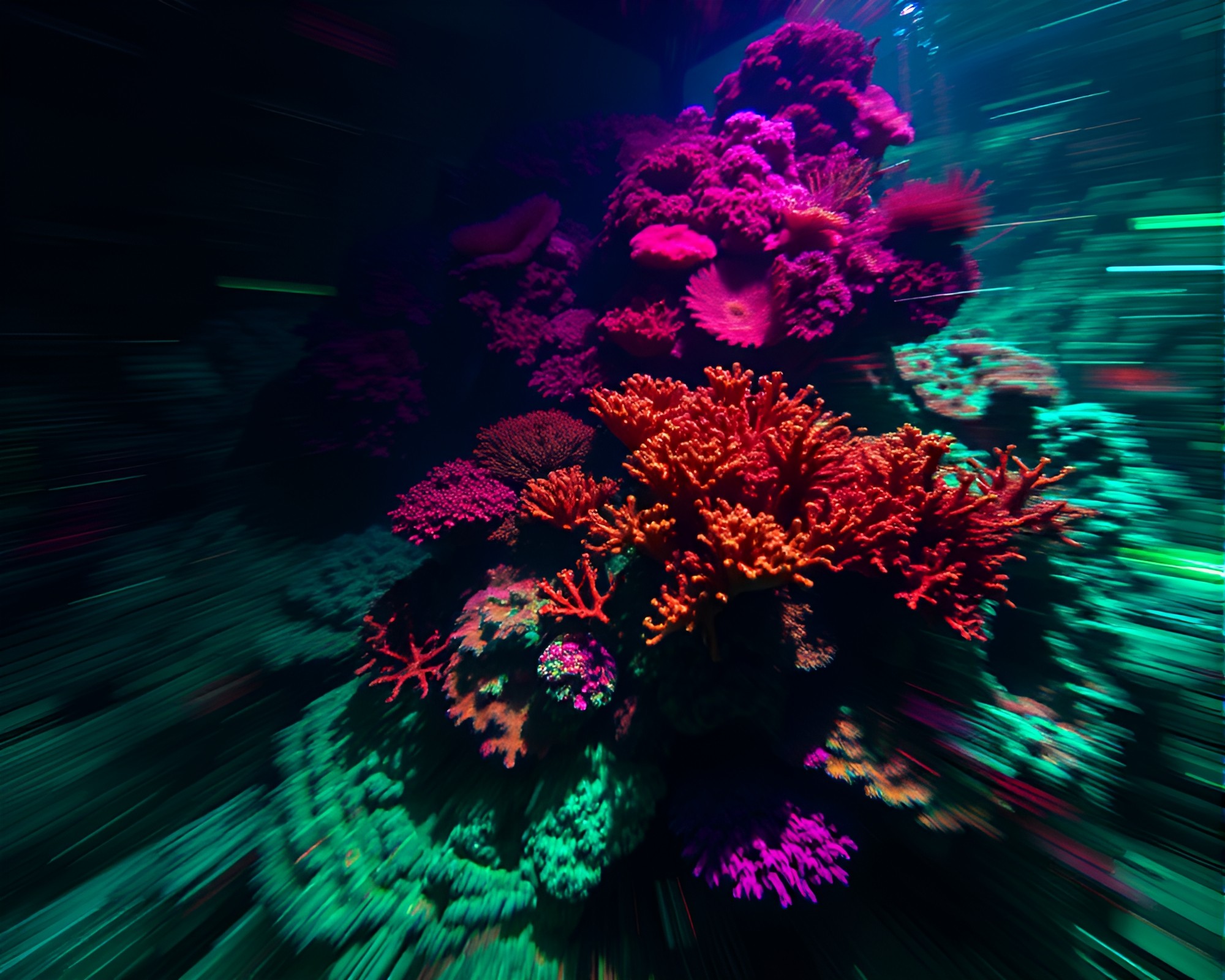 Neon Coral Reef Underwater Motion Blur Art – free AI stock image