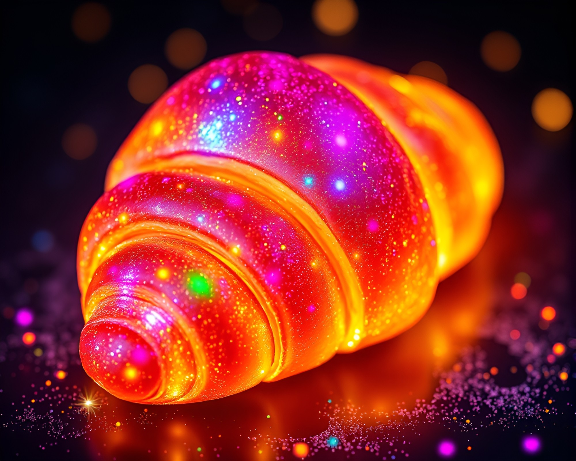 Colorful Croissant Display with Particle Lights – free AI stock image