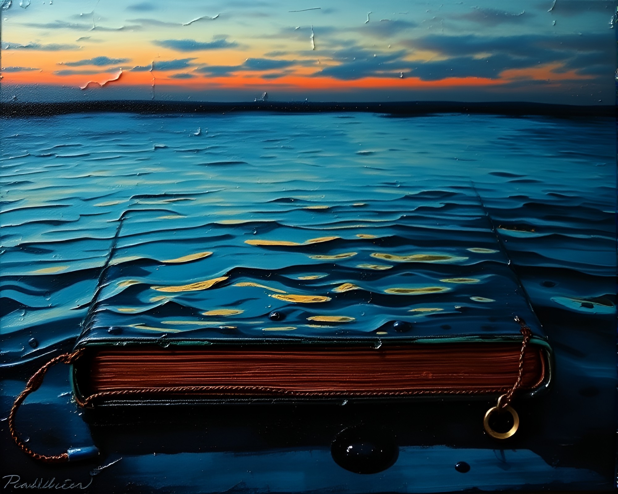 Distorted Leather-bound Diary at Dusk Encaustic Painting – free AI stock image