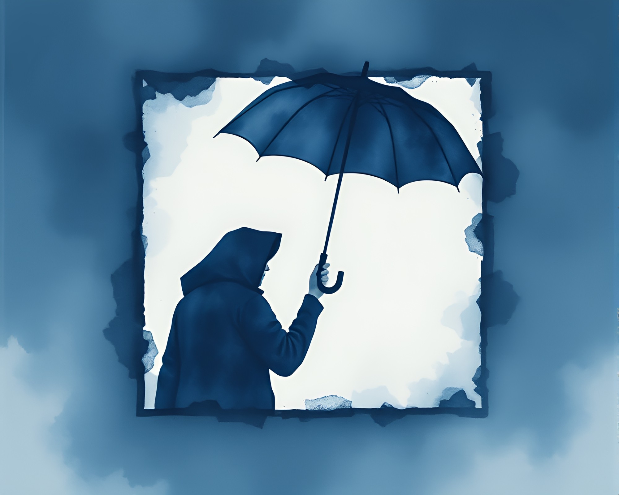 Ink Wash Umbrella Mystery in Frame-Within-Frame Composition – free AI stock image