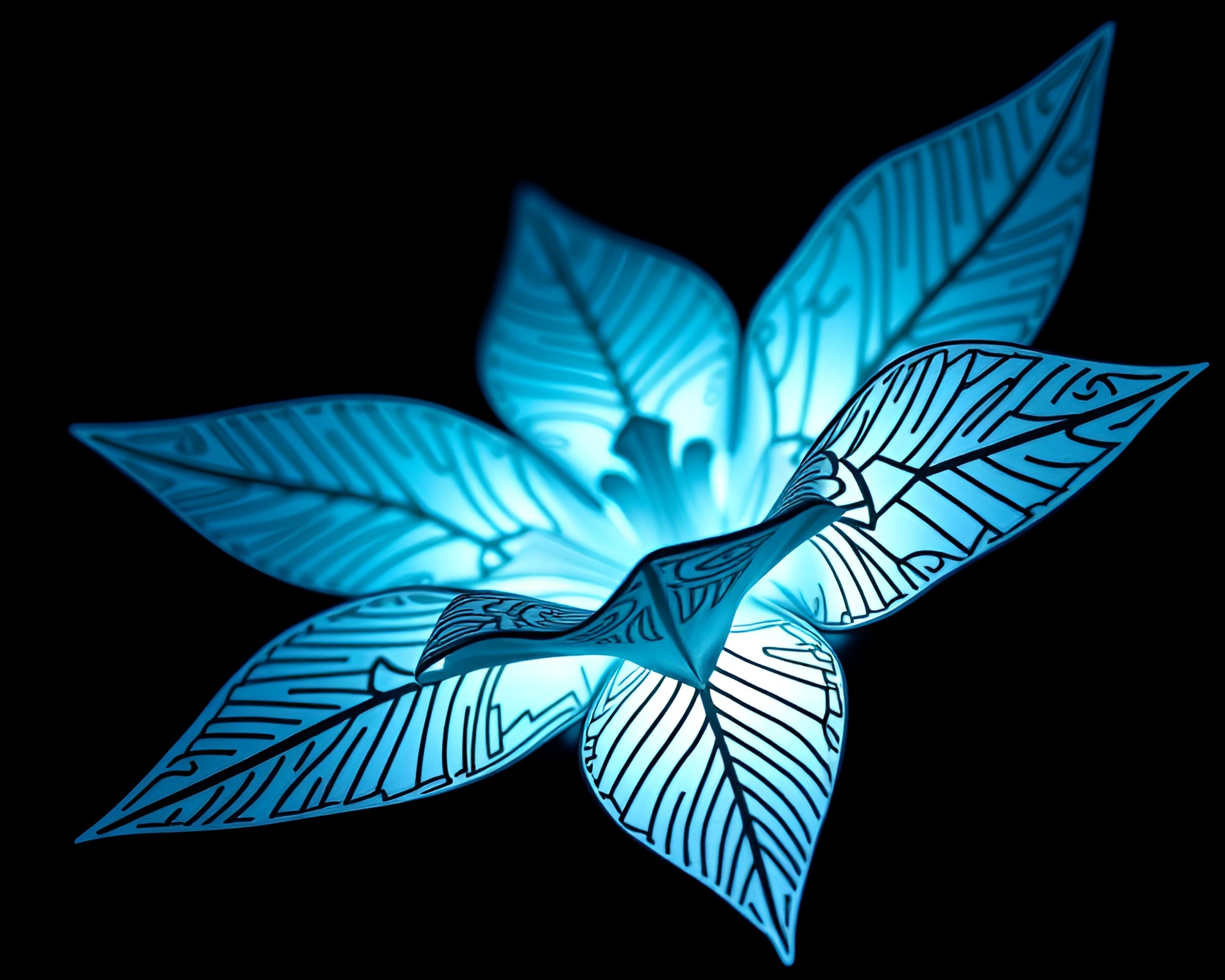 Glowing Origami Flower within Intricate Crosshatching Frame – free AI stock image