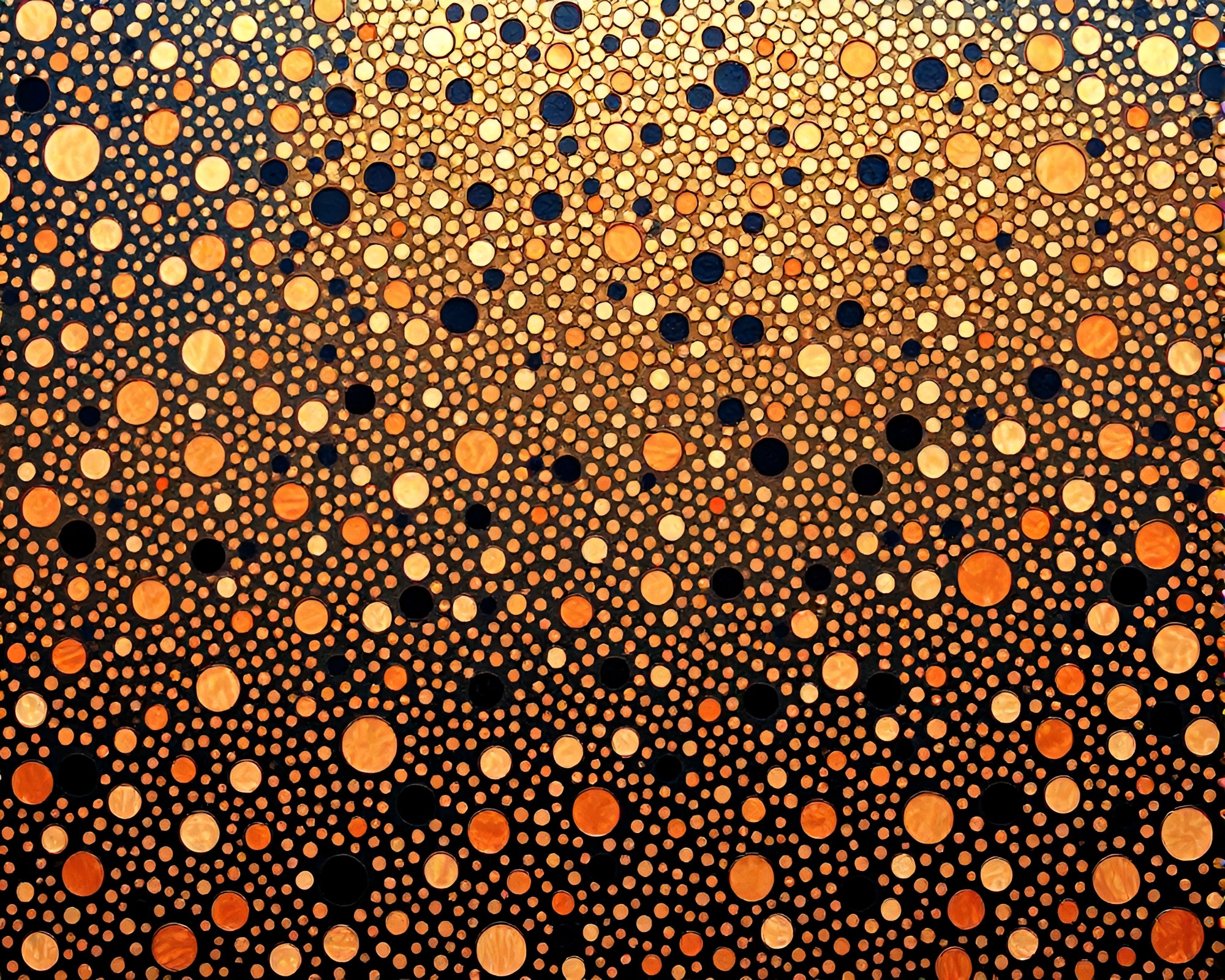 Tessellated Copper Dots: M.C. Escher Inspired Encaustic Art – free AI stock image