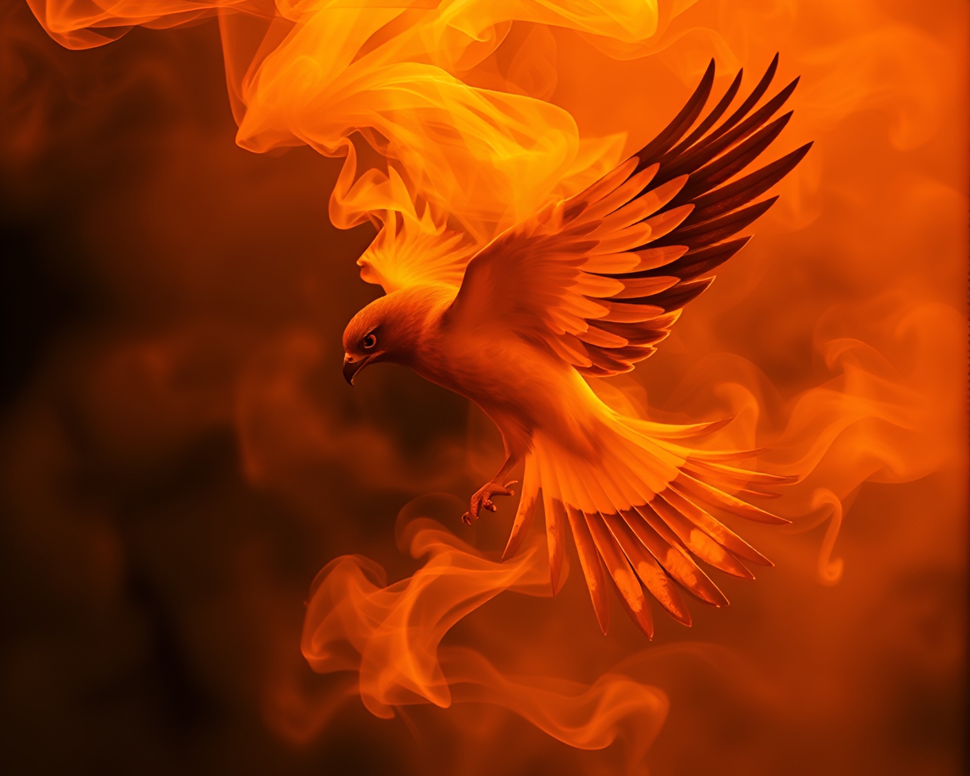 Swooping Falcon in Geometric Inferno – free AI stock image
