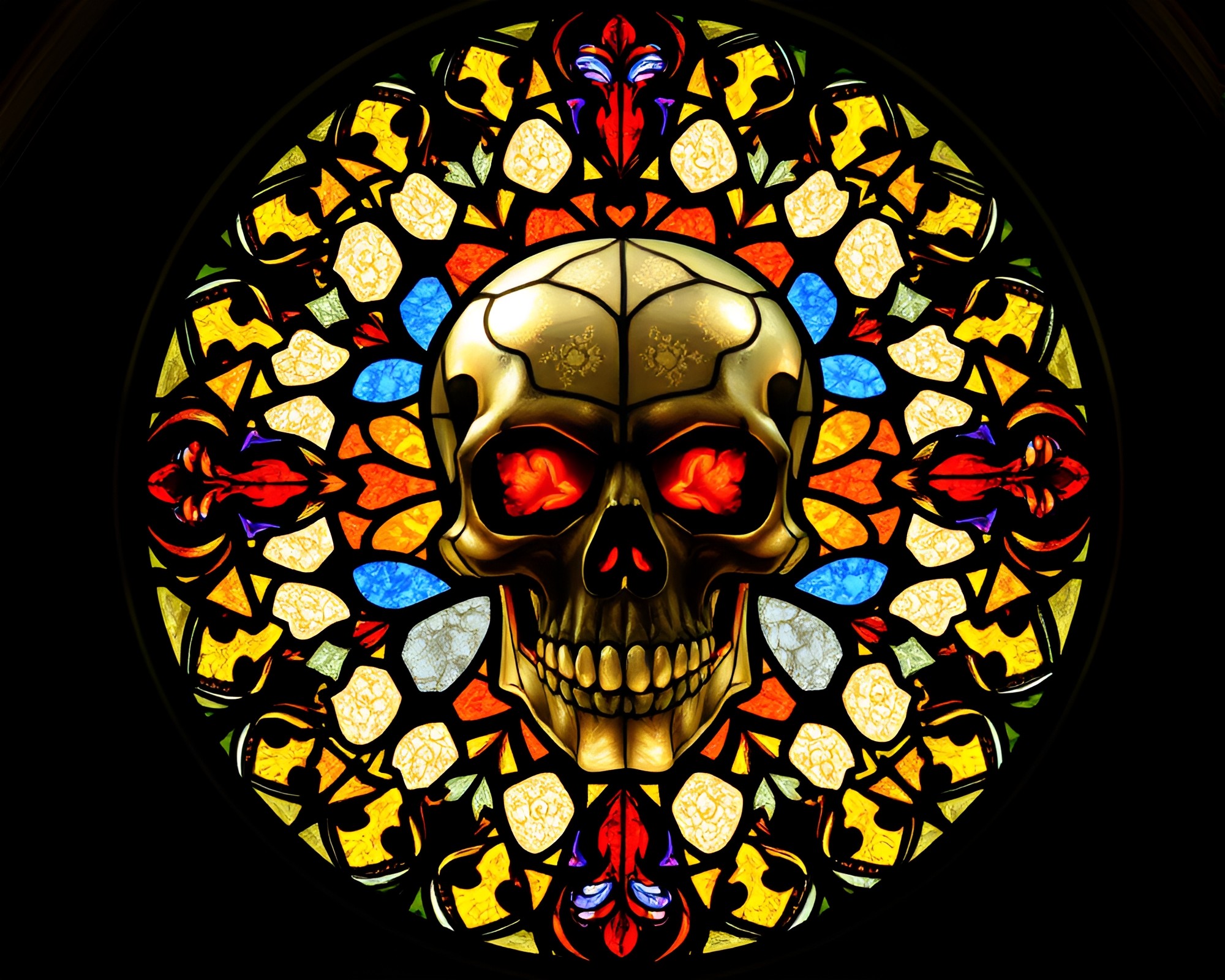 Circular Frame Crystal Skull Cathedral Stained Light – free AI stock image