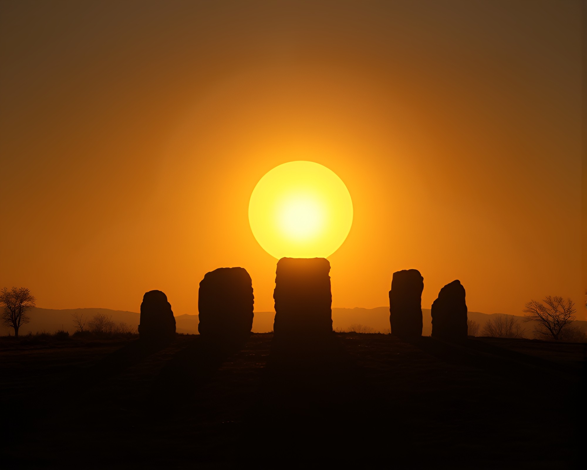 Mystical Stone Circle Silhouette at Dusk – free AI stock image