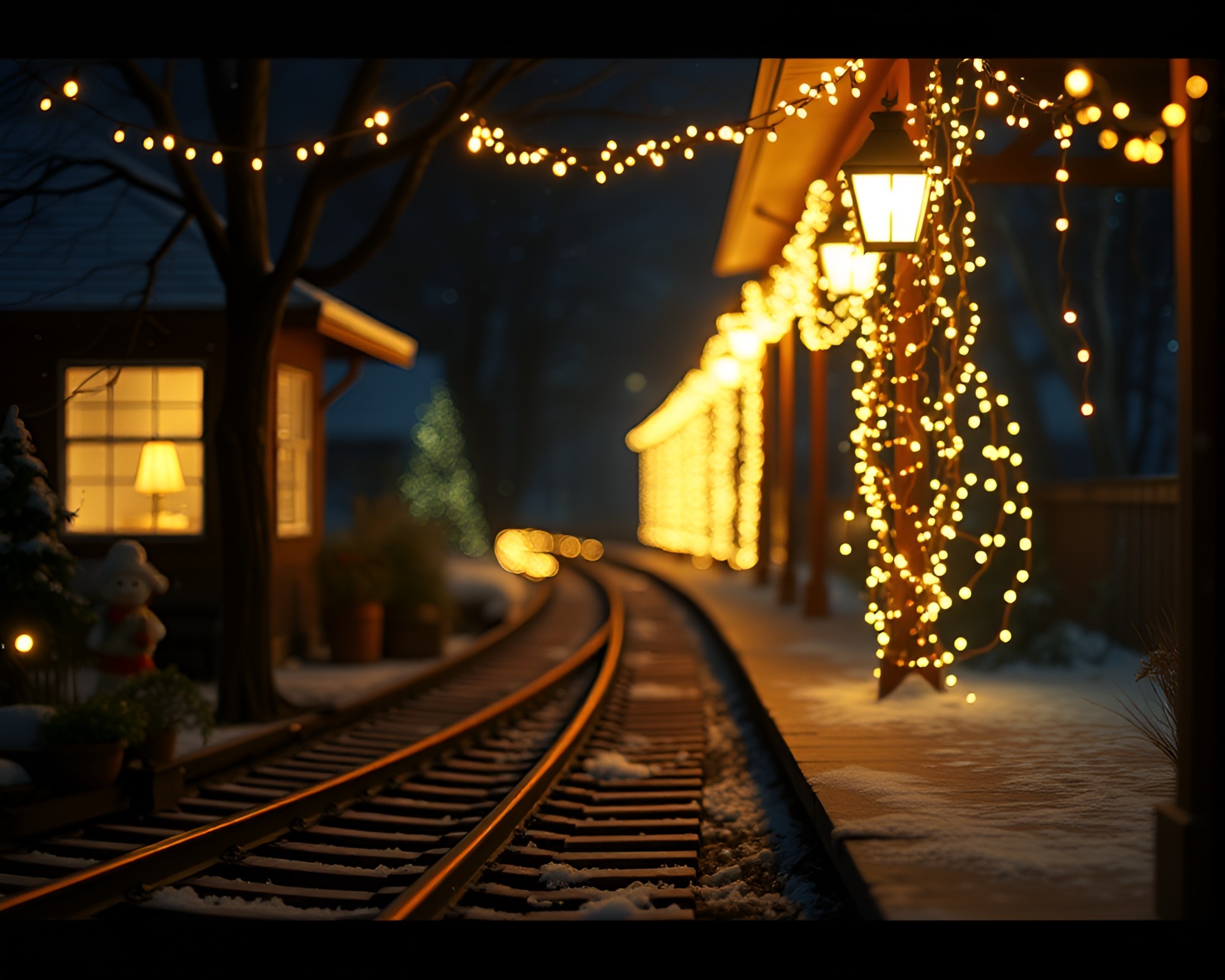 Enchanting Elf Porchlight Train Light Trails – free AI stock image