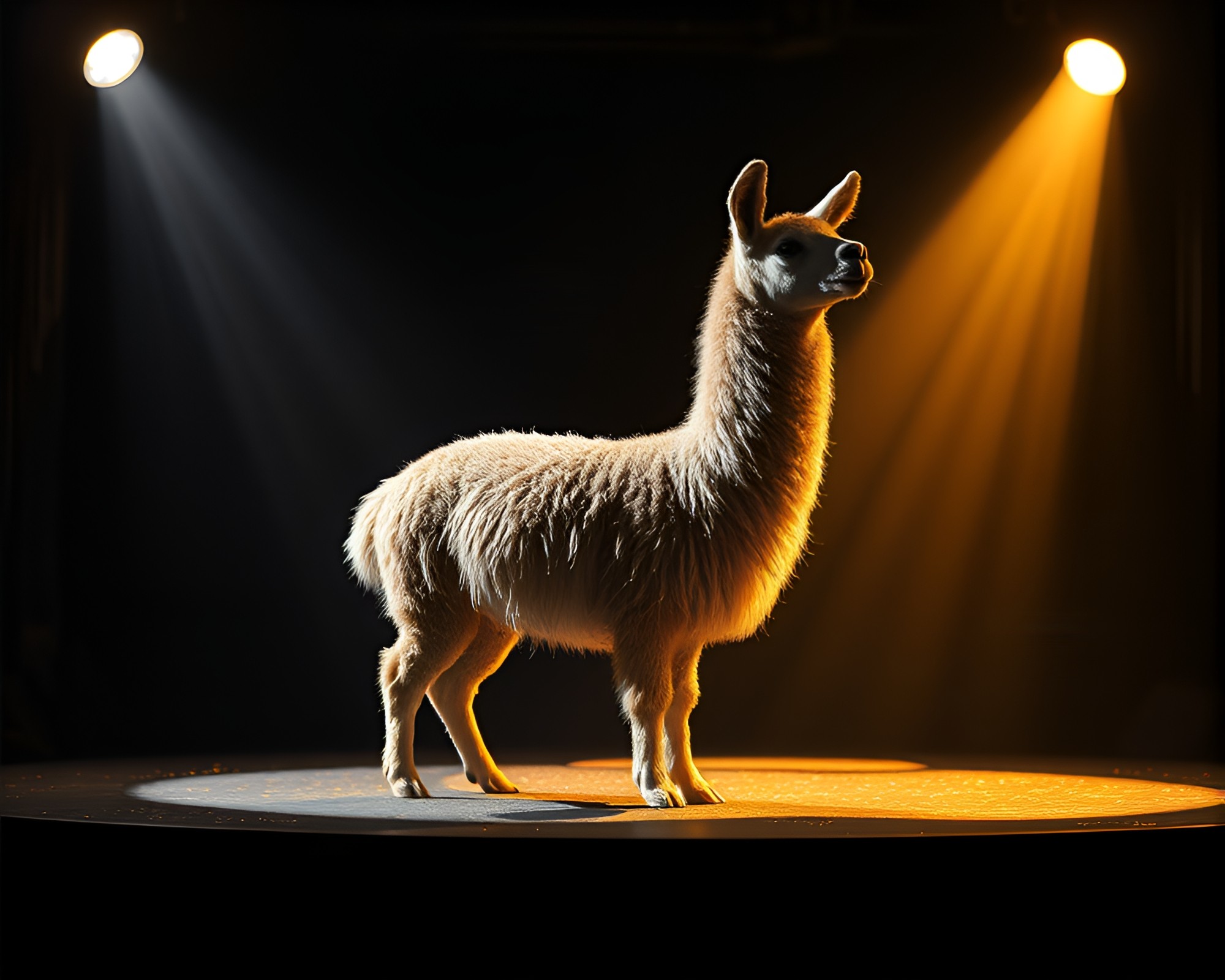 Llama in Bio-Organic Gold Foil Spotlight – free AI stock image