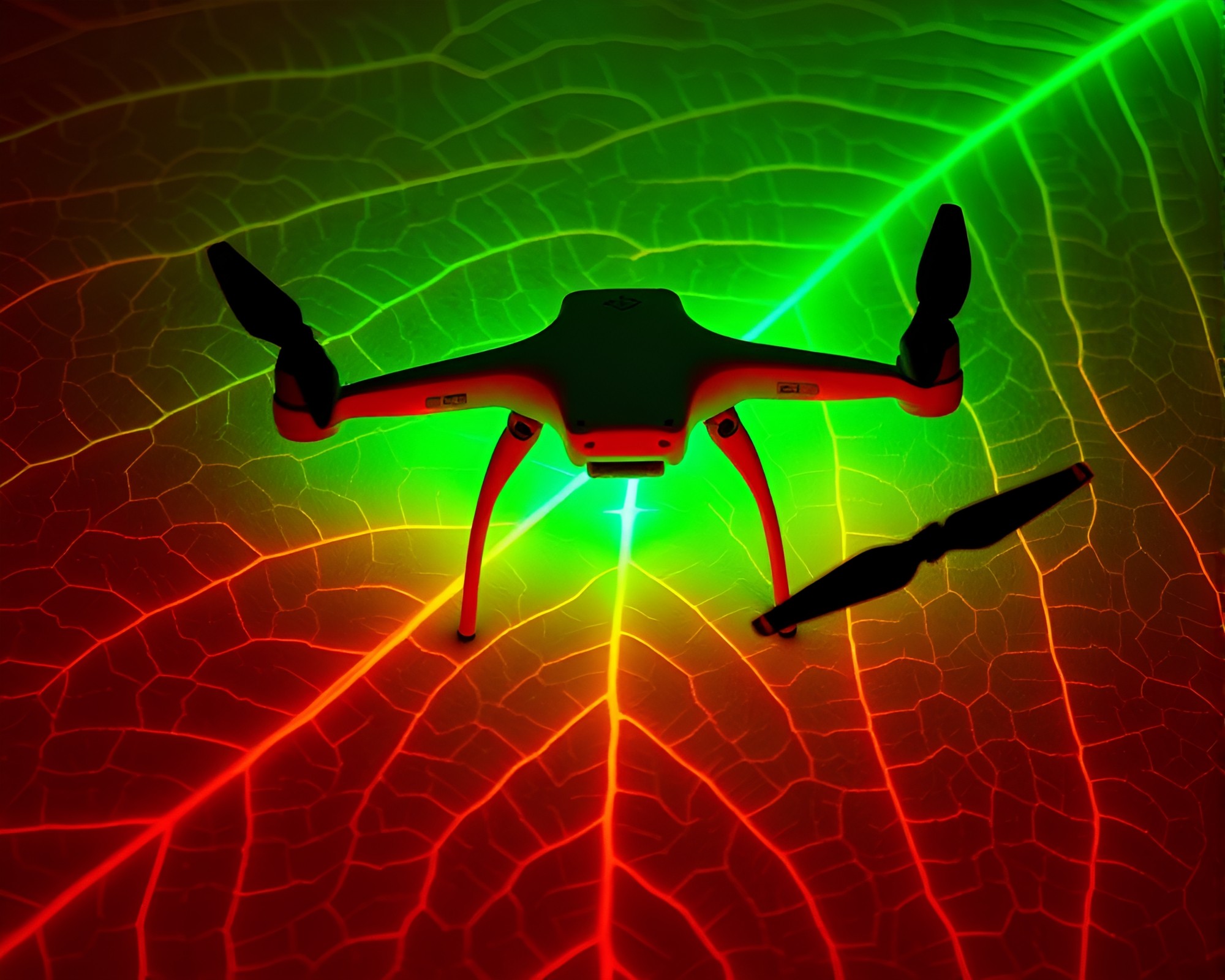 Fluorescent Infrared Drone Capturing Leaf Vein Patterns – free AI stock image