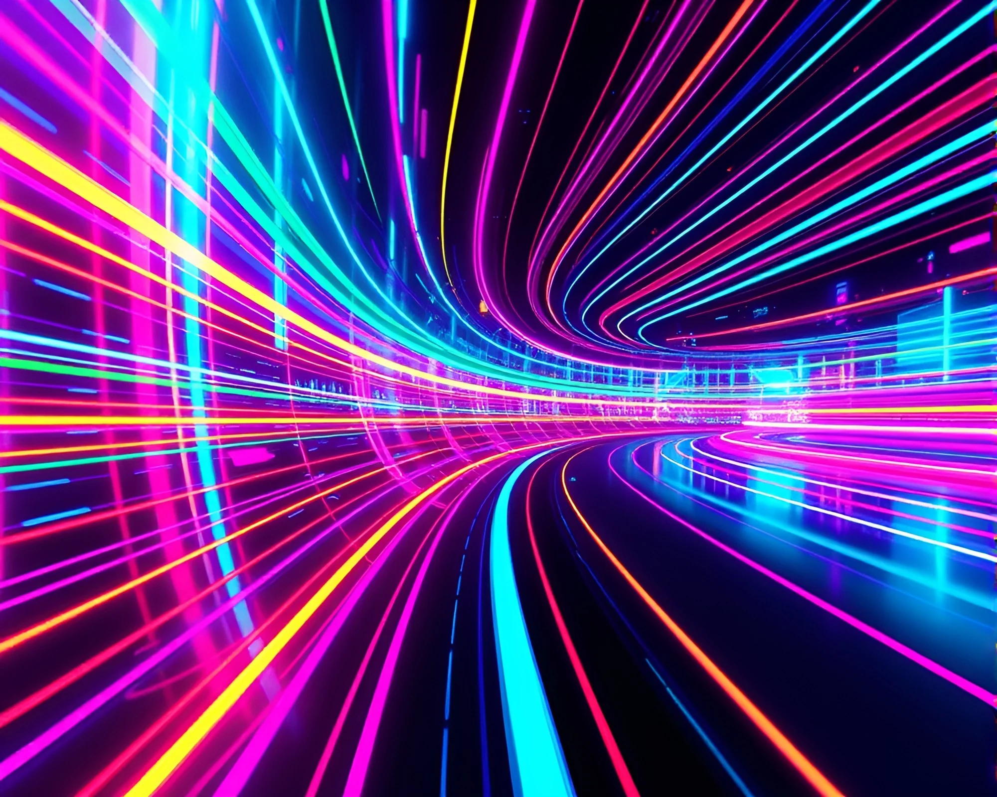 Futuristic Neon Cityscape with Glitching Digital Architecture