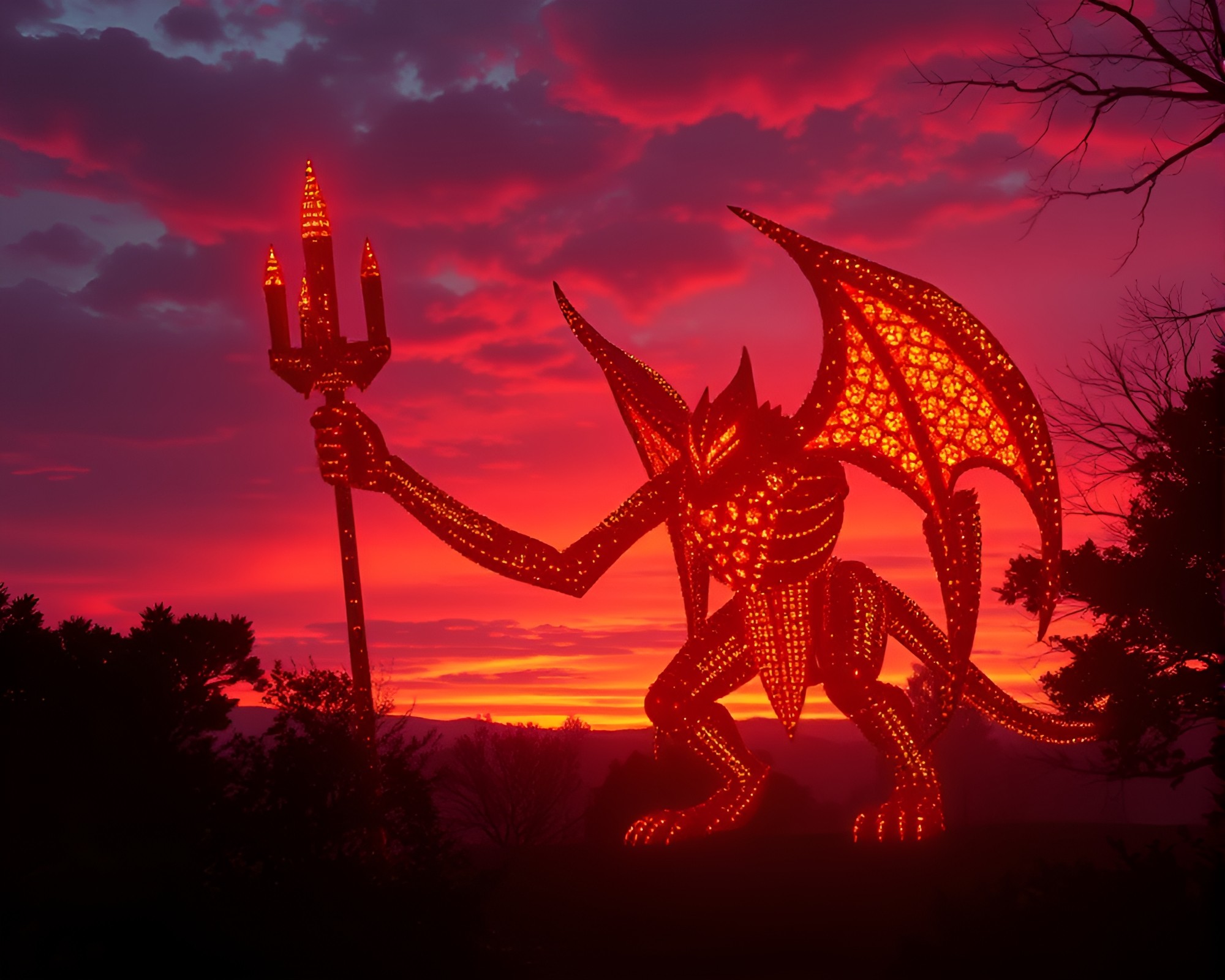 Golem-inspired LED Stained Glass at Golden Dusk – free AI stock image