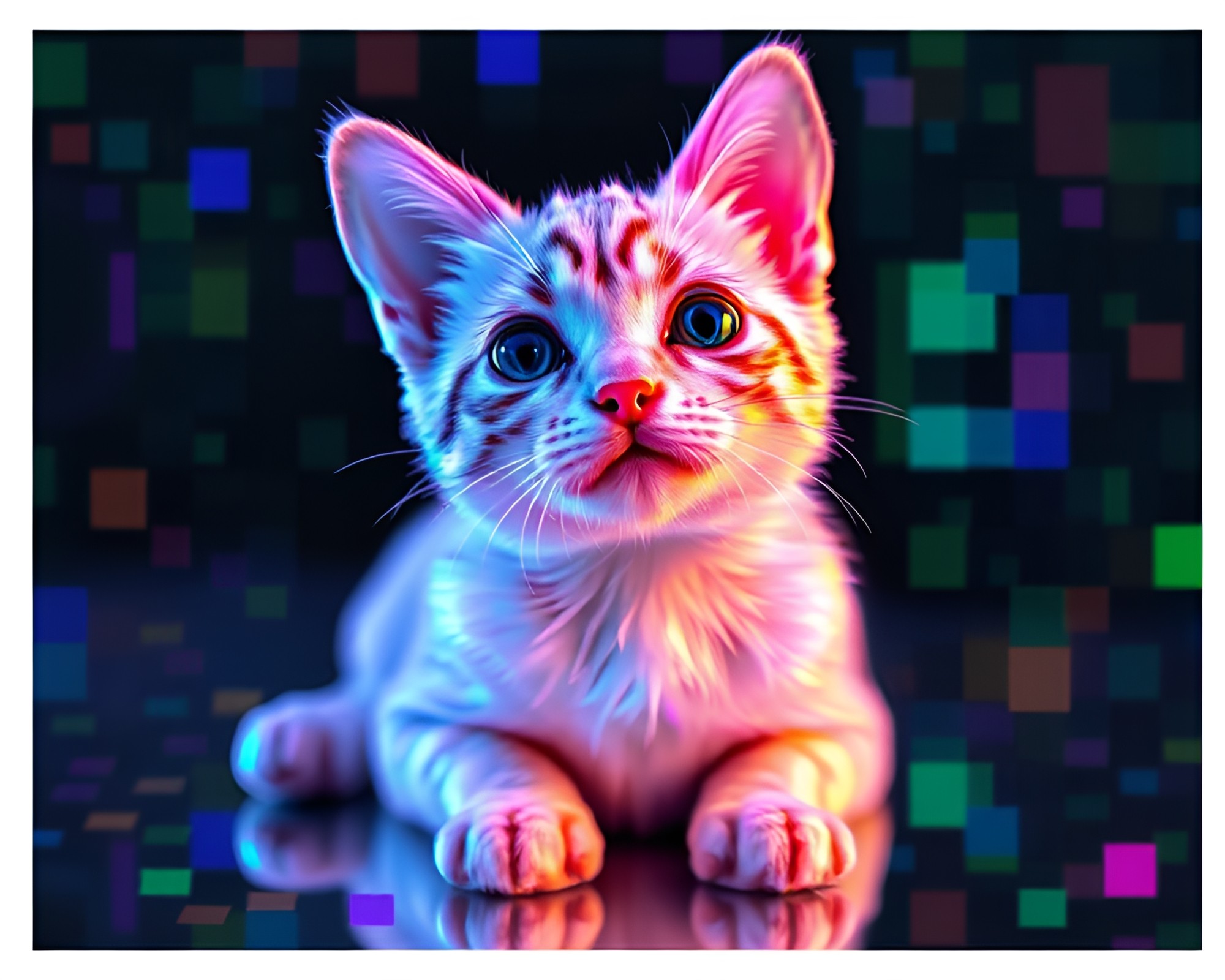 Holographic Pet in Pastel Neon Mosaic – free AI stock image