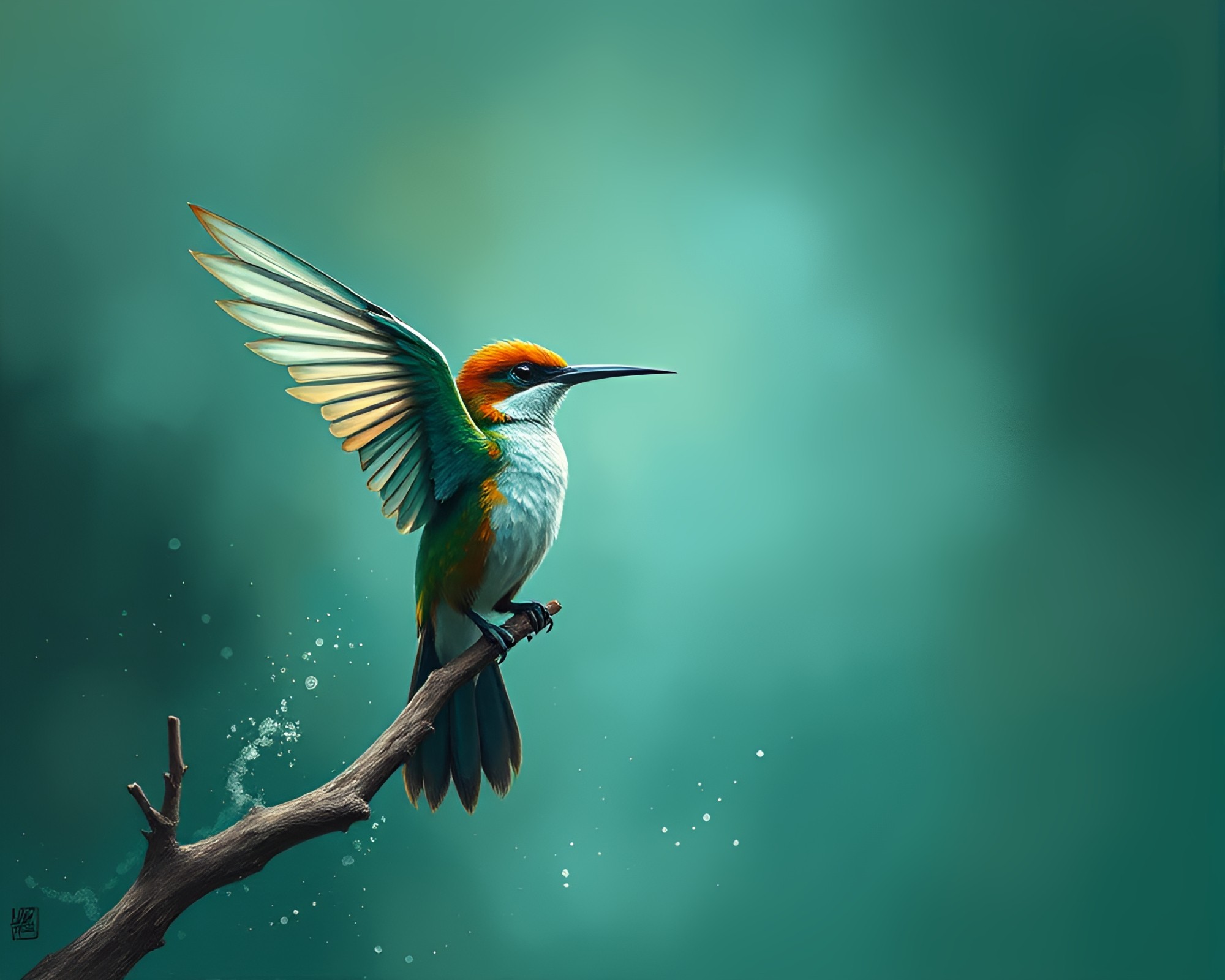 Teal Serenity Chimera in Action: Wide Shot Composition – free AI stock image