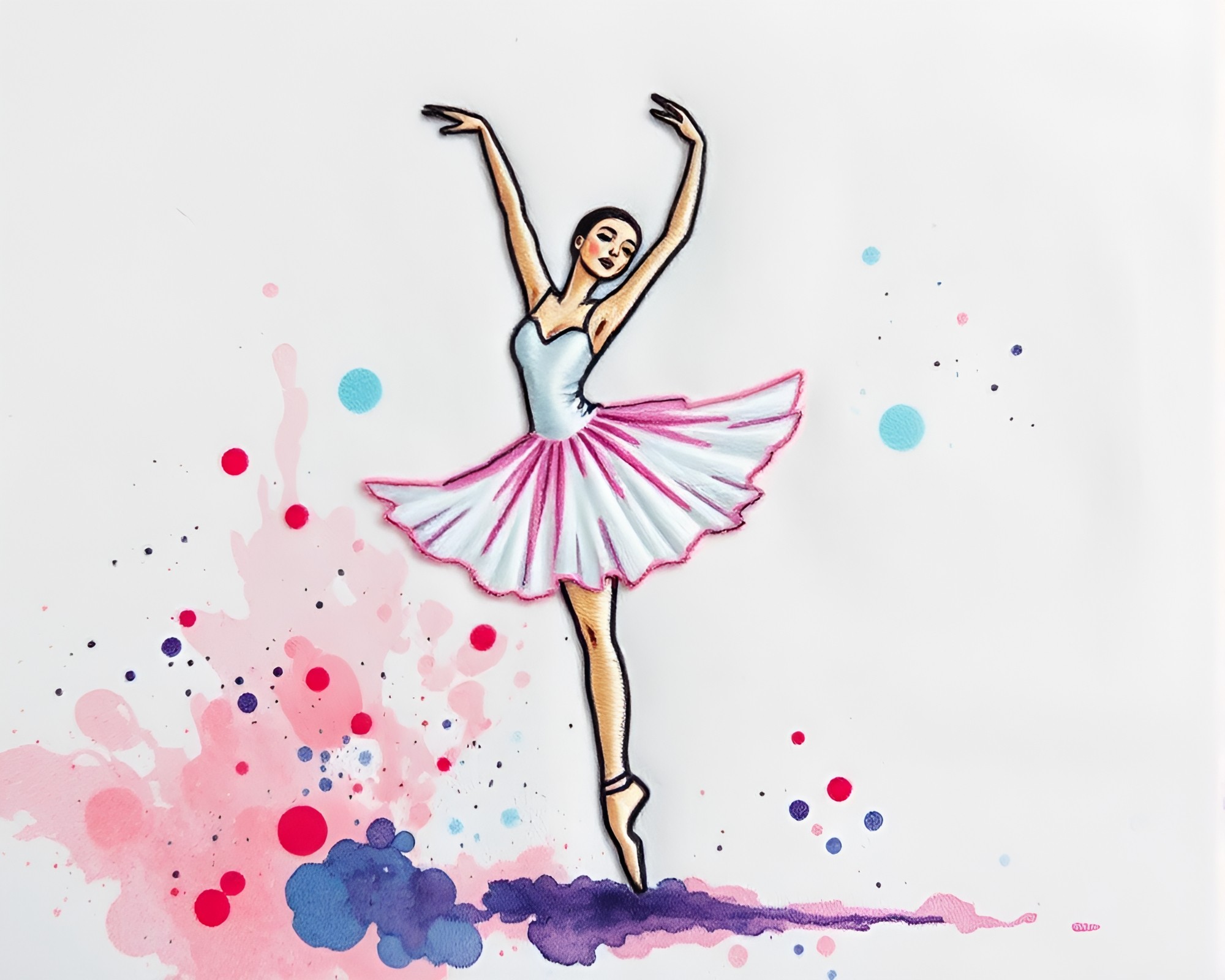 Enchanted Ballet Dancer in Watercolor Splatter Art – free AI stock image