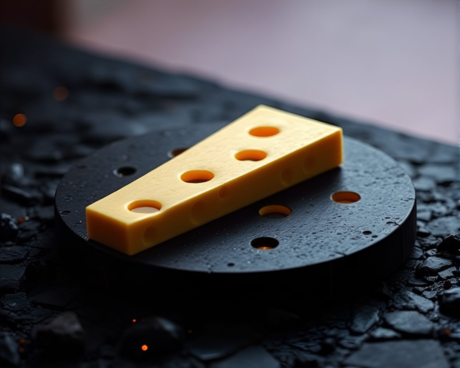 80s VHS style image of dot matrix on cheese platter