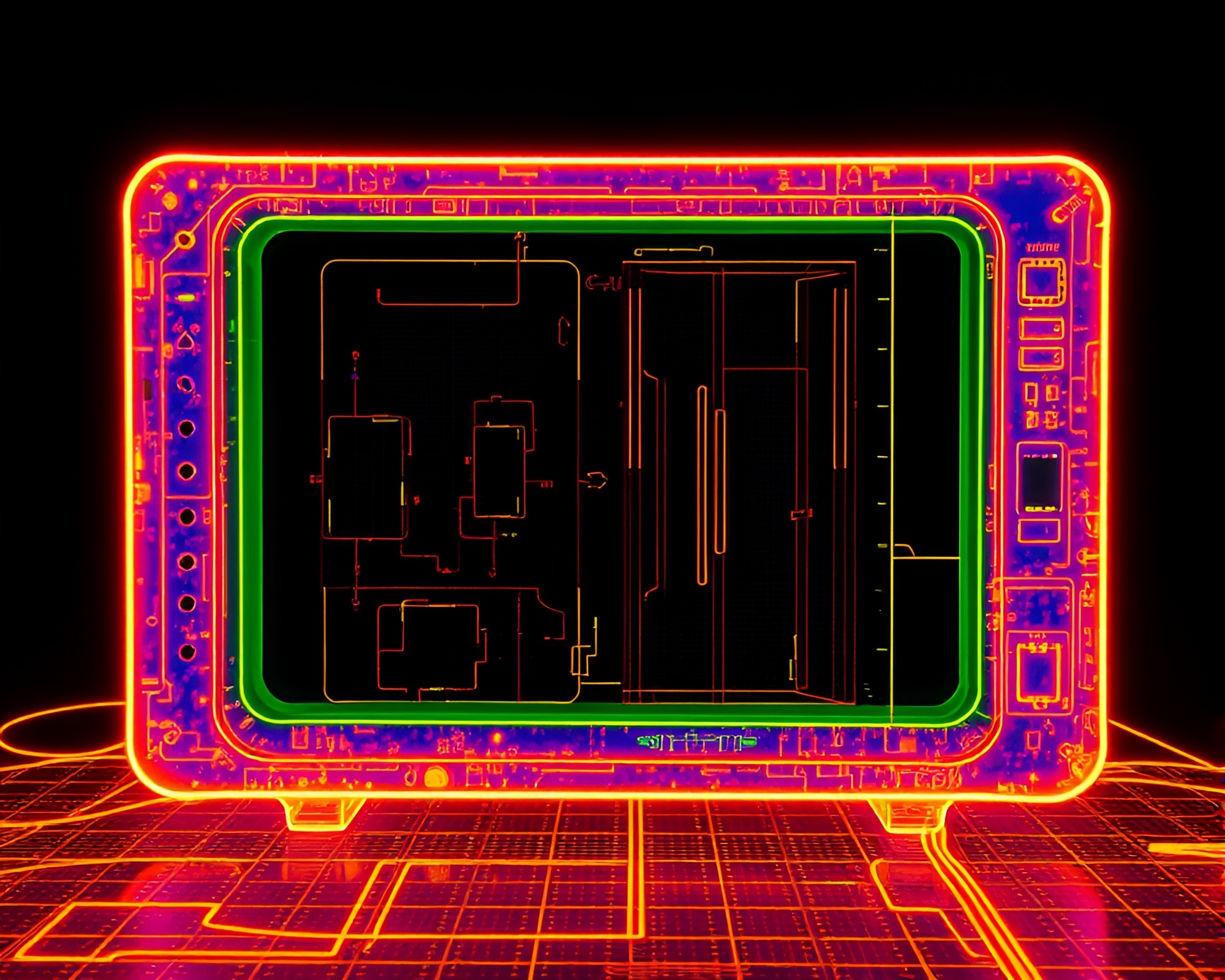 Quantum Computer Wireframe in Thermal Imaging Colors – free AI stock image