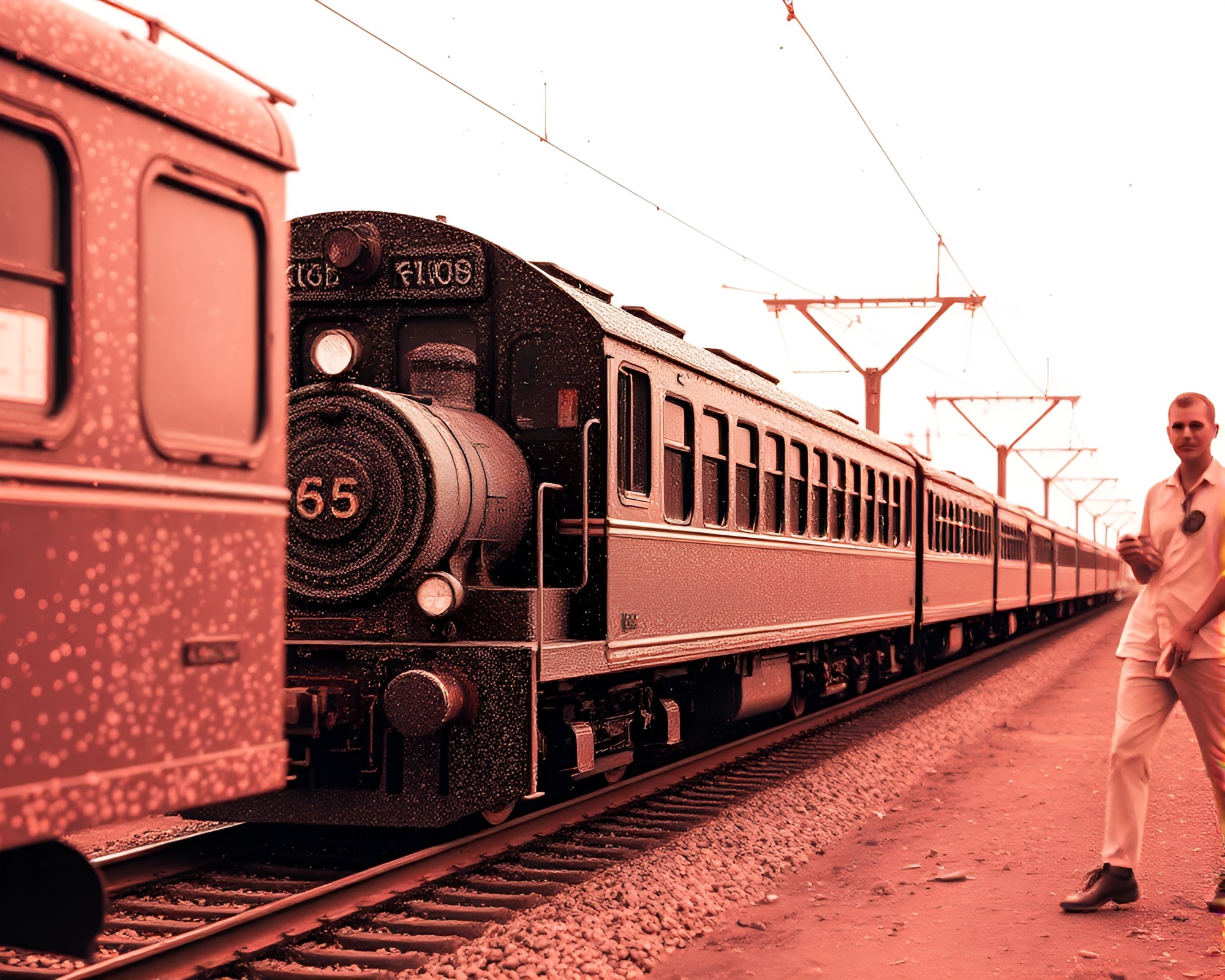 Stippling Train Journey in Rose Gold Light – free AI stock image